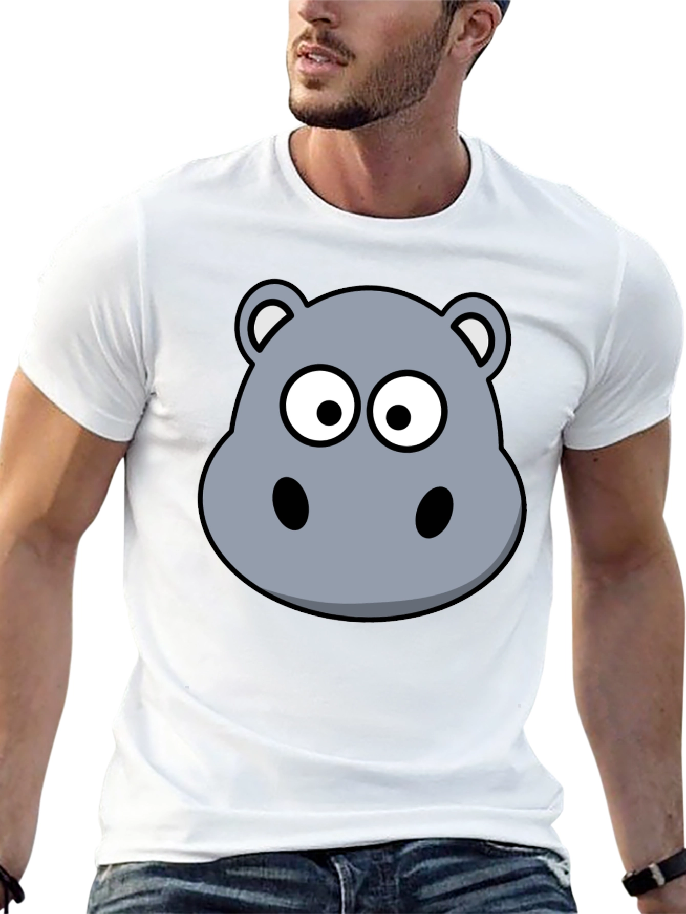 Black Hippo Cartoon Graphic Black T-Shirt view 13