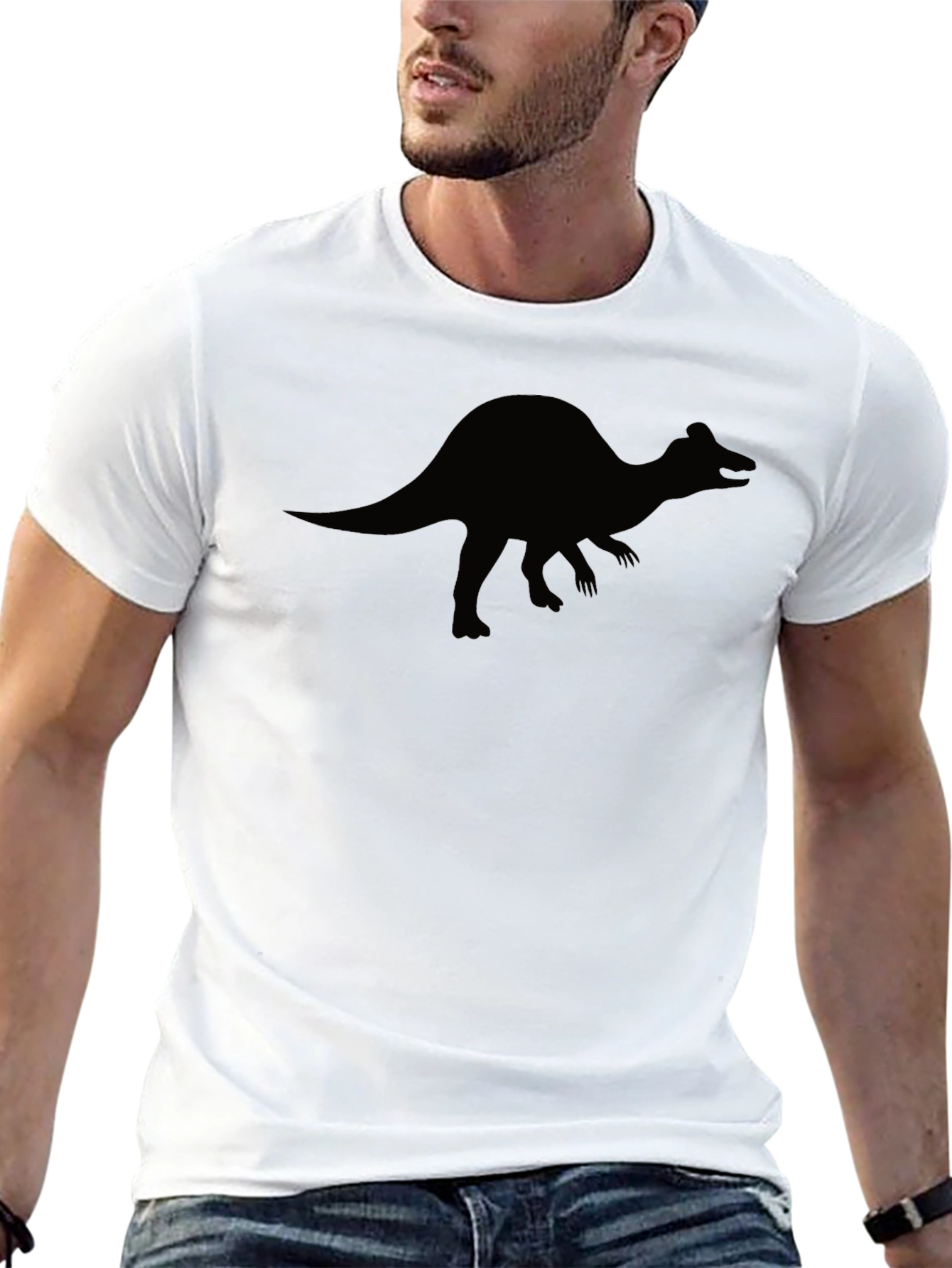 Black Dino Silhouette Graphic Tee - Black Cotton T-Shirt view 13