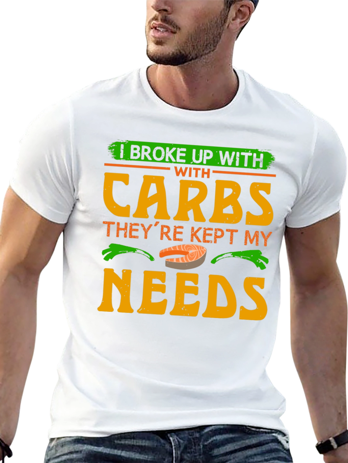 Black I Broke Up With Carbs T-Shirt Funny Keto Diet Tee view 13