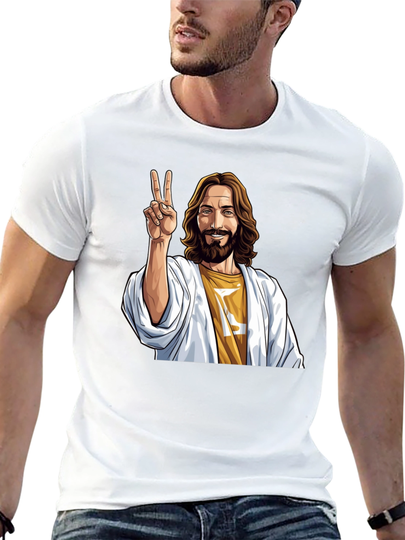 Black Peace Jesus Graphic Tee - Black Cotton Blend view 13
