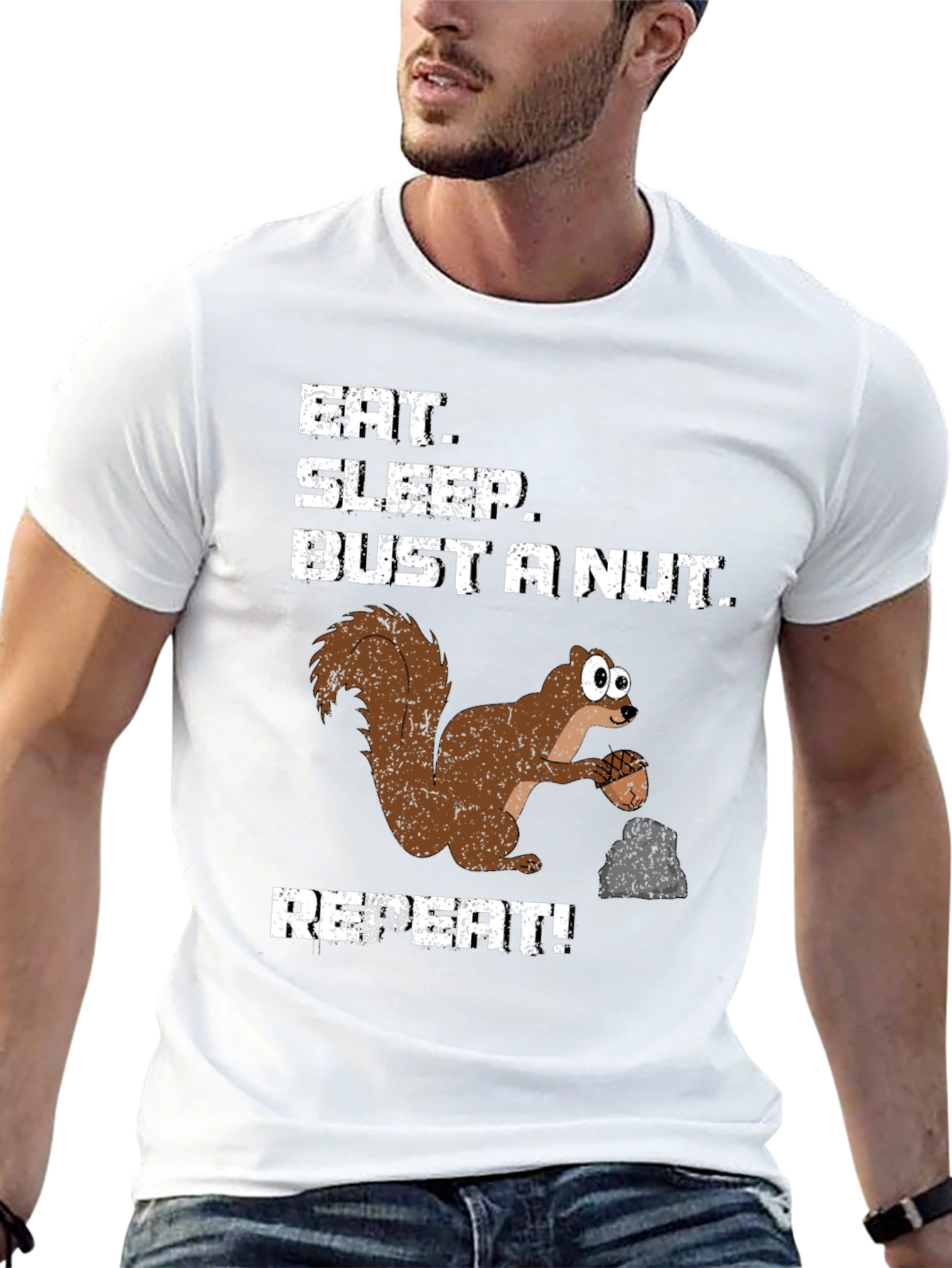 Black Eat Sleep Bust a Nut Squirrel T-Shirt Funny Humor Tee view 13