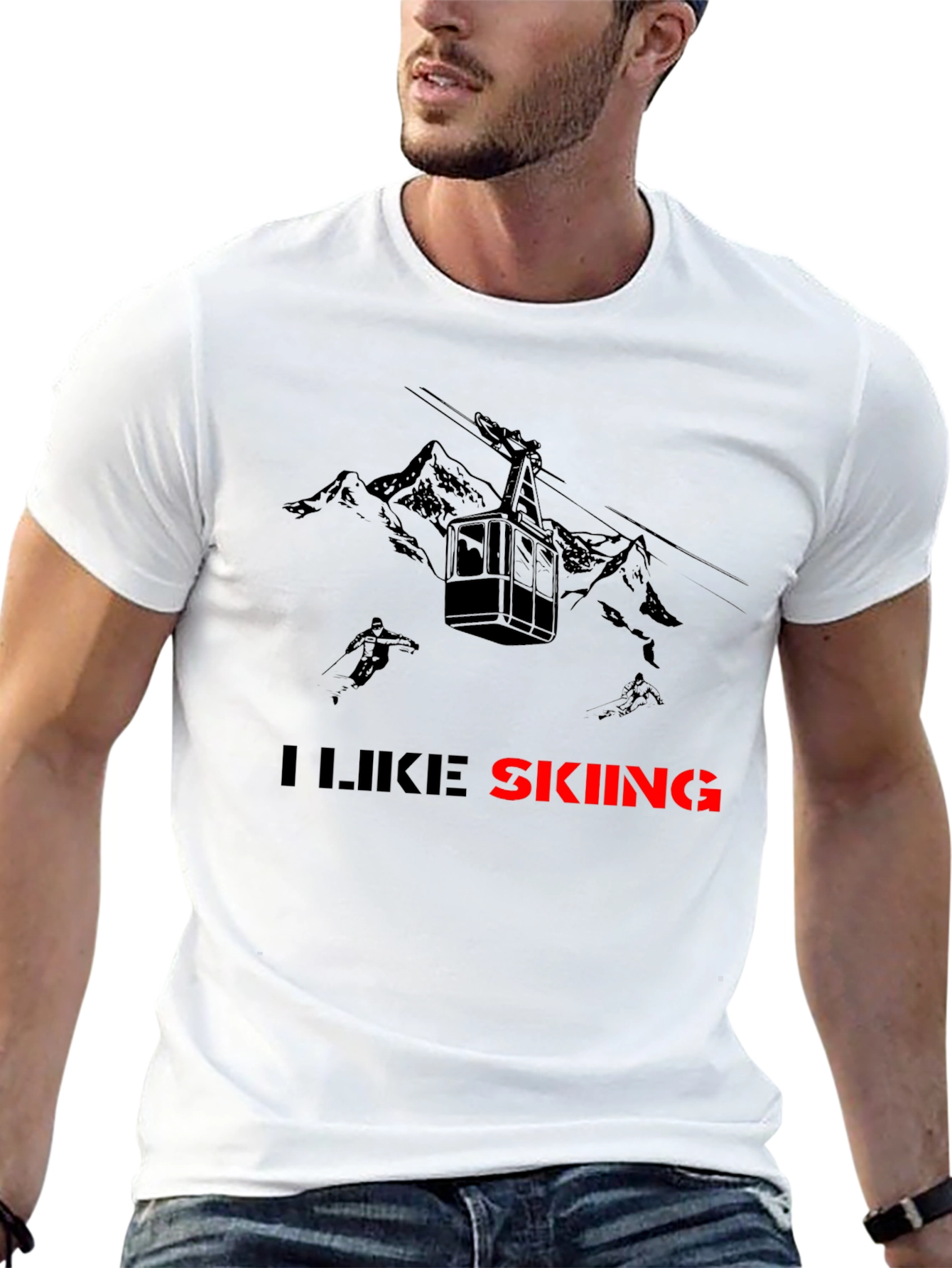 Black I Like Skiing Black T-Shirt view 13