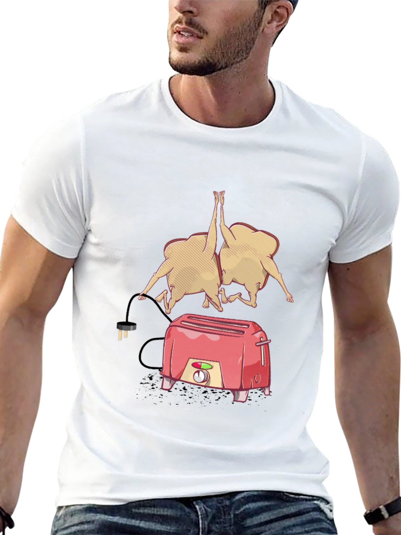 Black Funny Toaster & Toast T-Shirt - Black Cotton Tee view 13