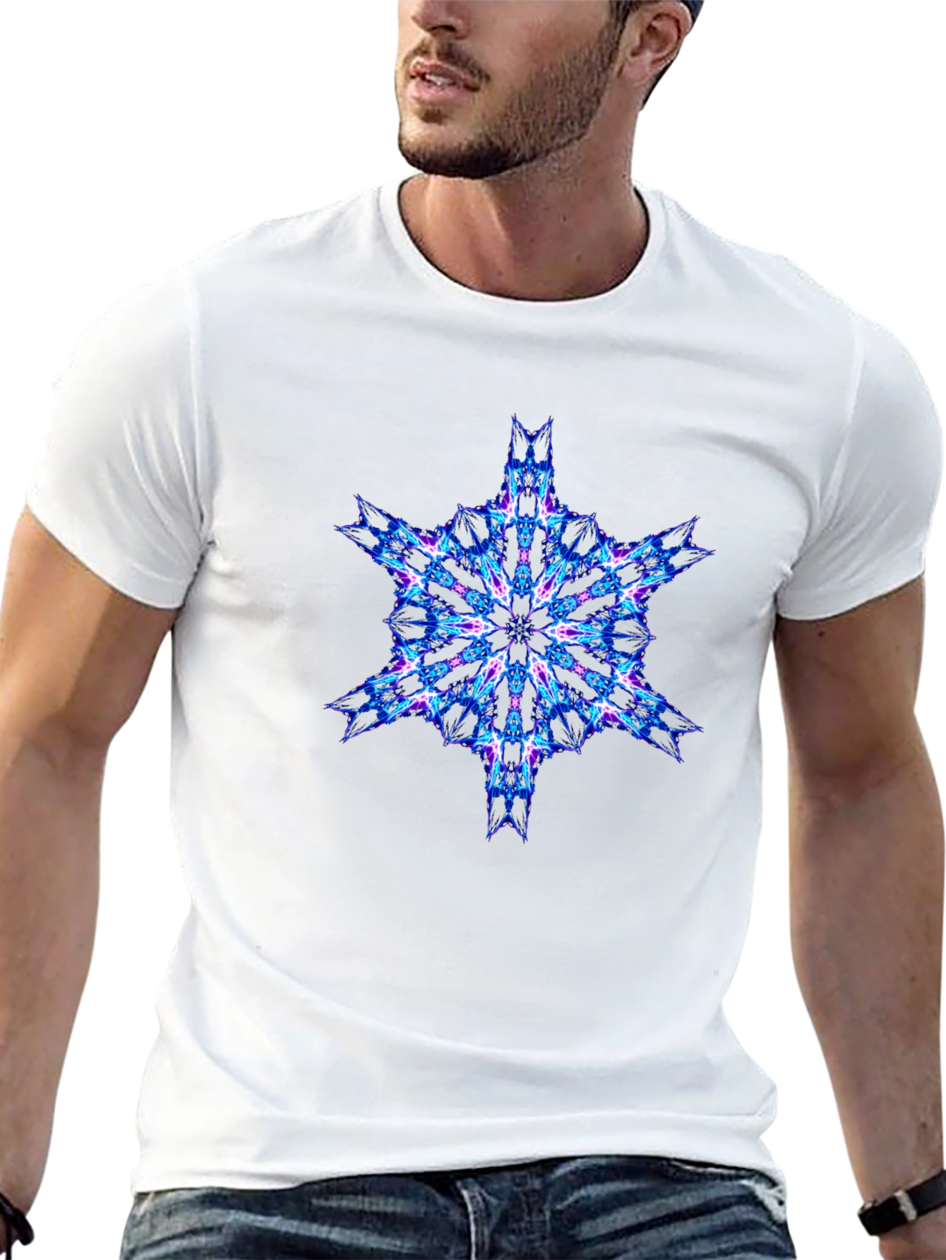 Black Geometric Fractal Tee - Cyberpunk Style view 13