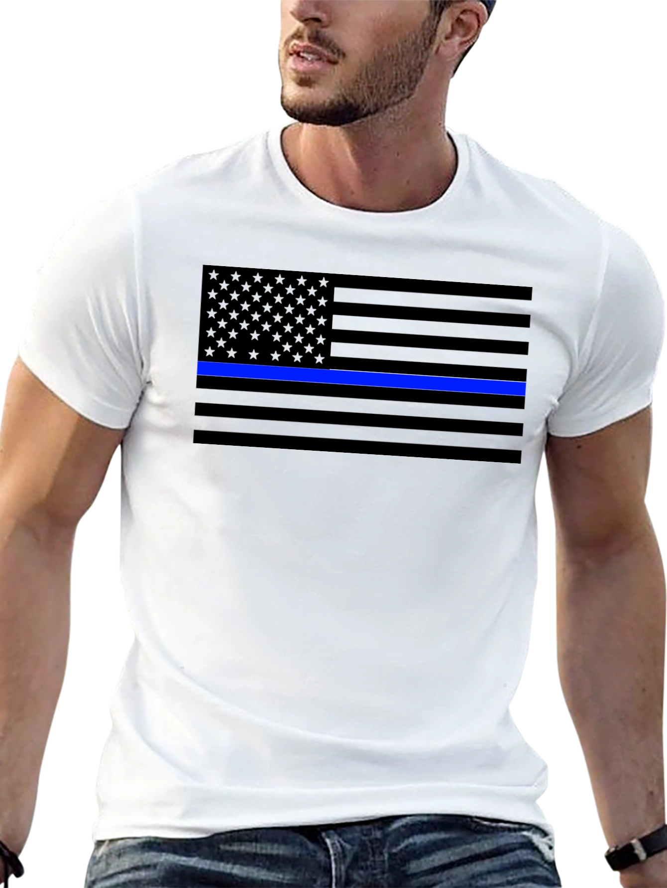 Black Blue Line Flag T-Shirt - Support Law Enforcement view 13