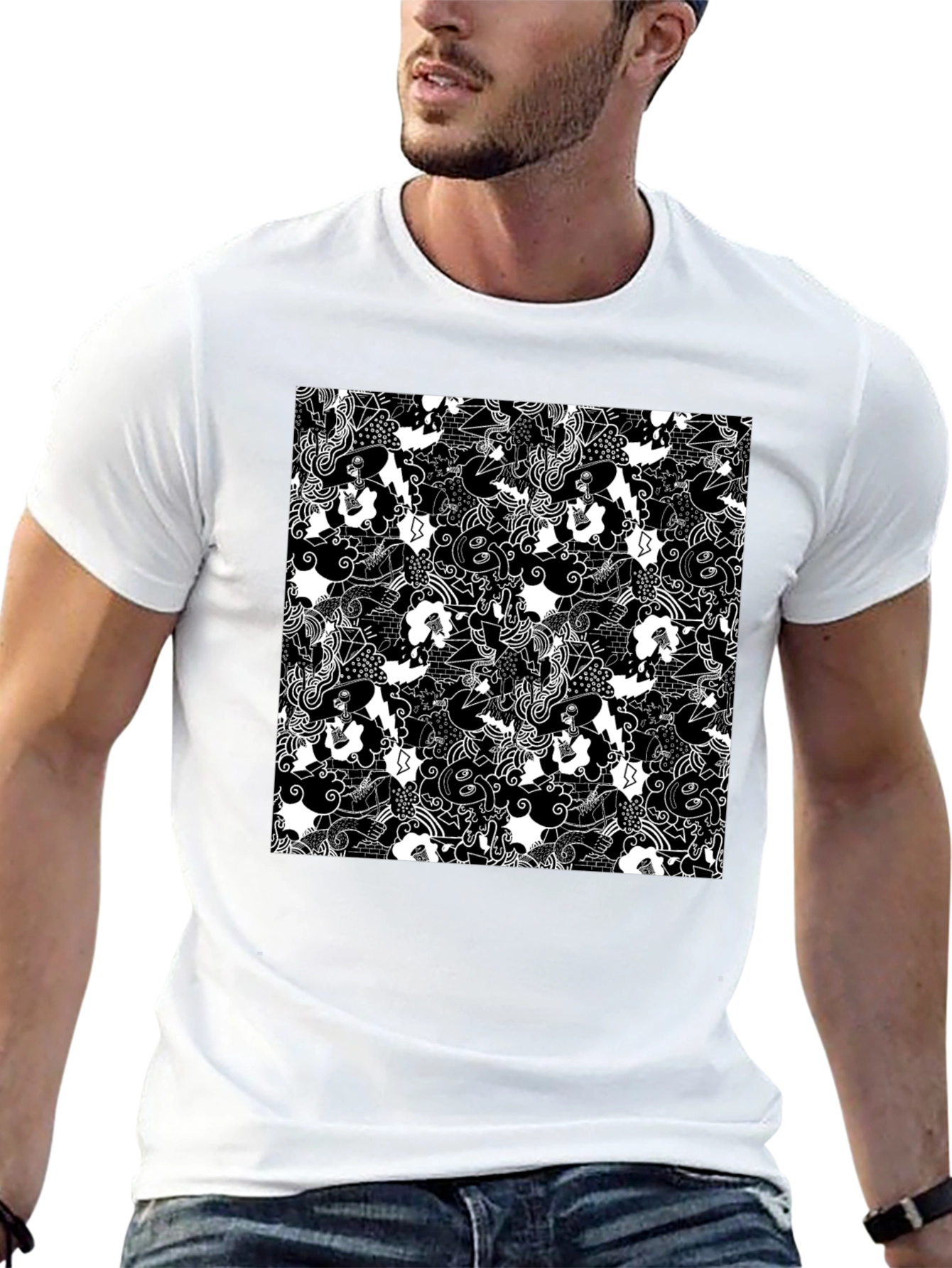 Black Abstract Pattern Black T-Shirt view 13