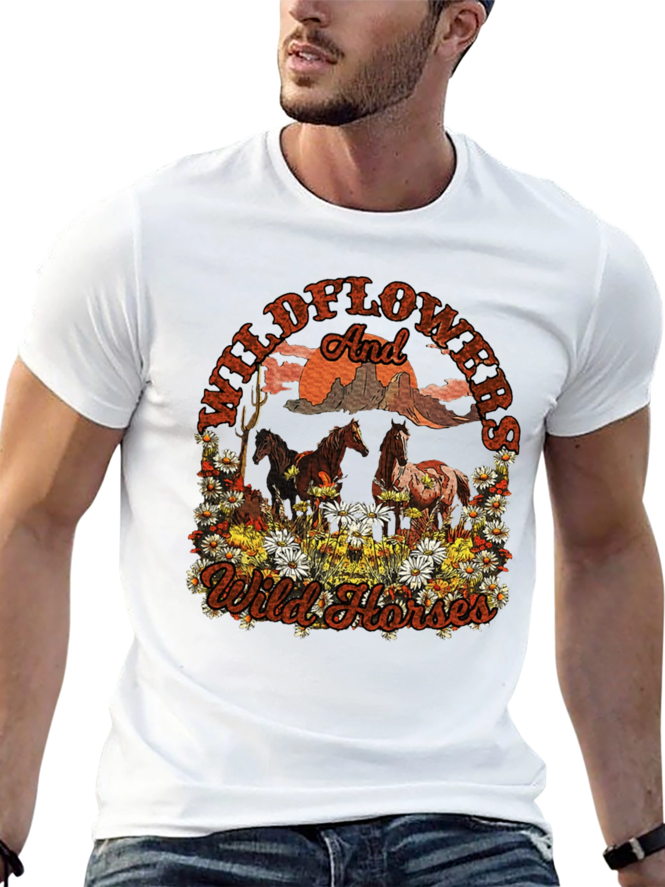 Black Wildflowers and Wild Horses Graphic Tee view 13