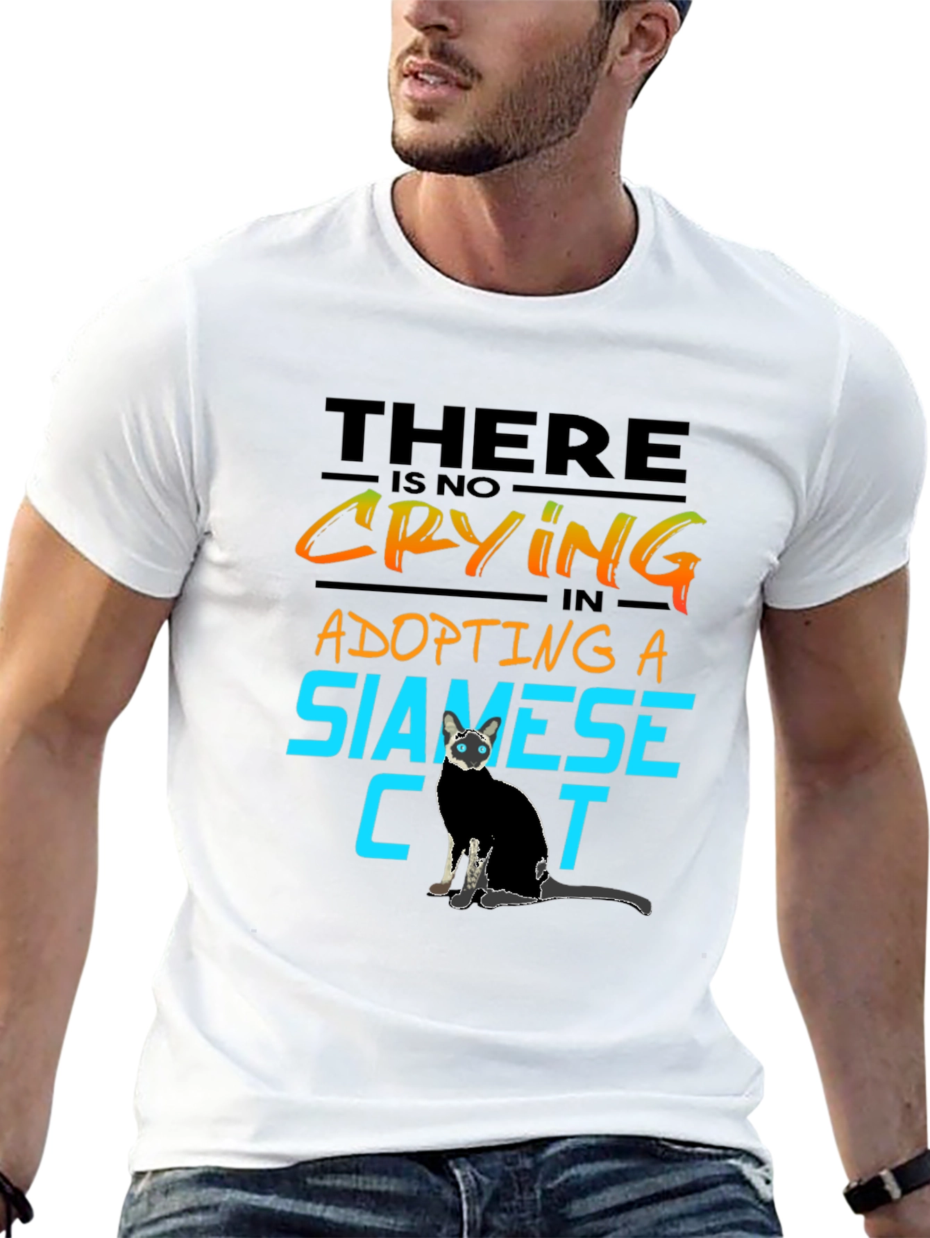 Black Siamese Cat Lover T-Shirt - No Crying in Adopting view 13