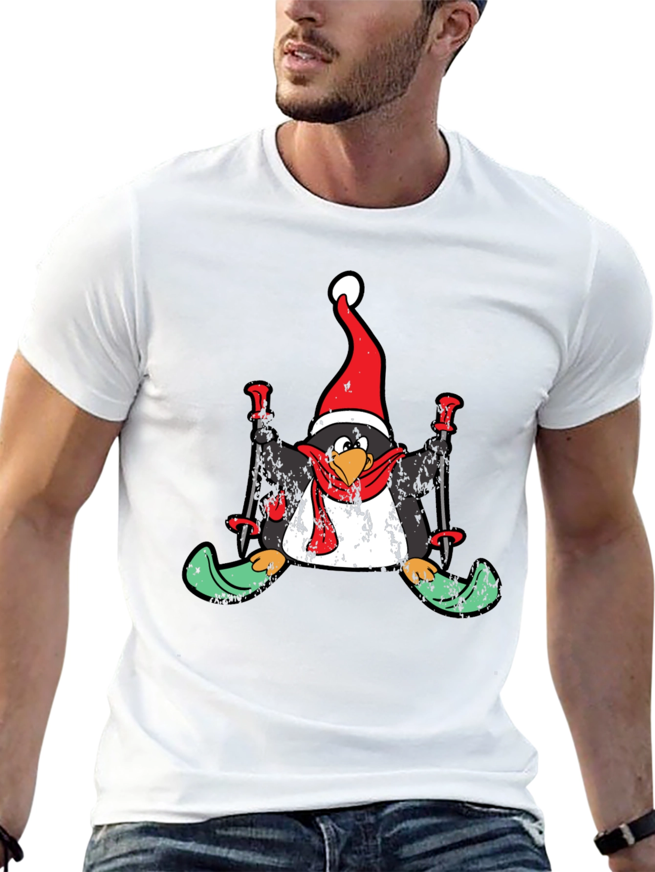 Black Penguin Skier Holiday T-Shirt view 13