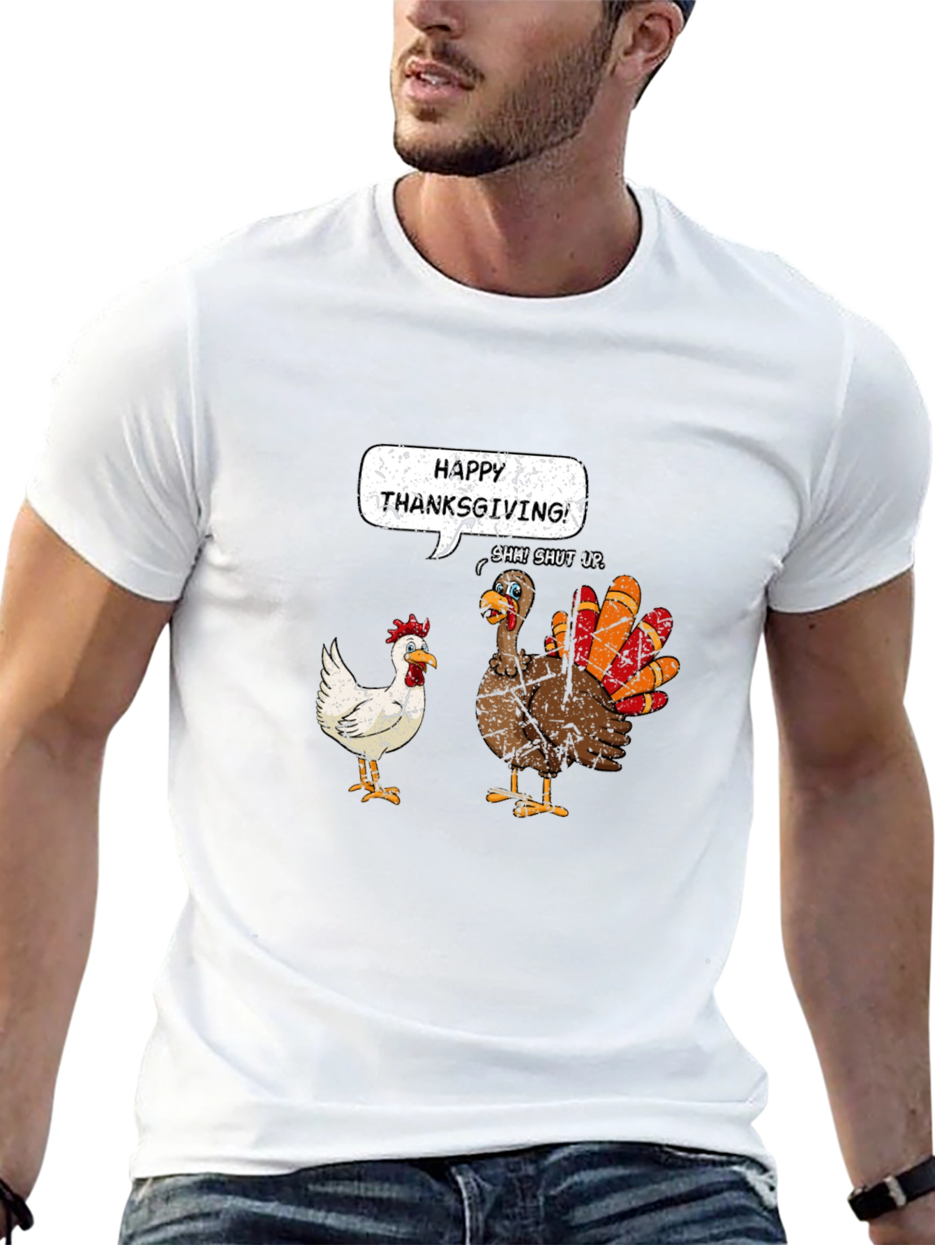Black Happy Thanksgiving Funny Turkey T-Shirt view 13