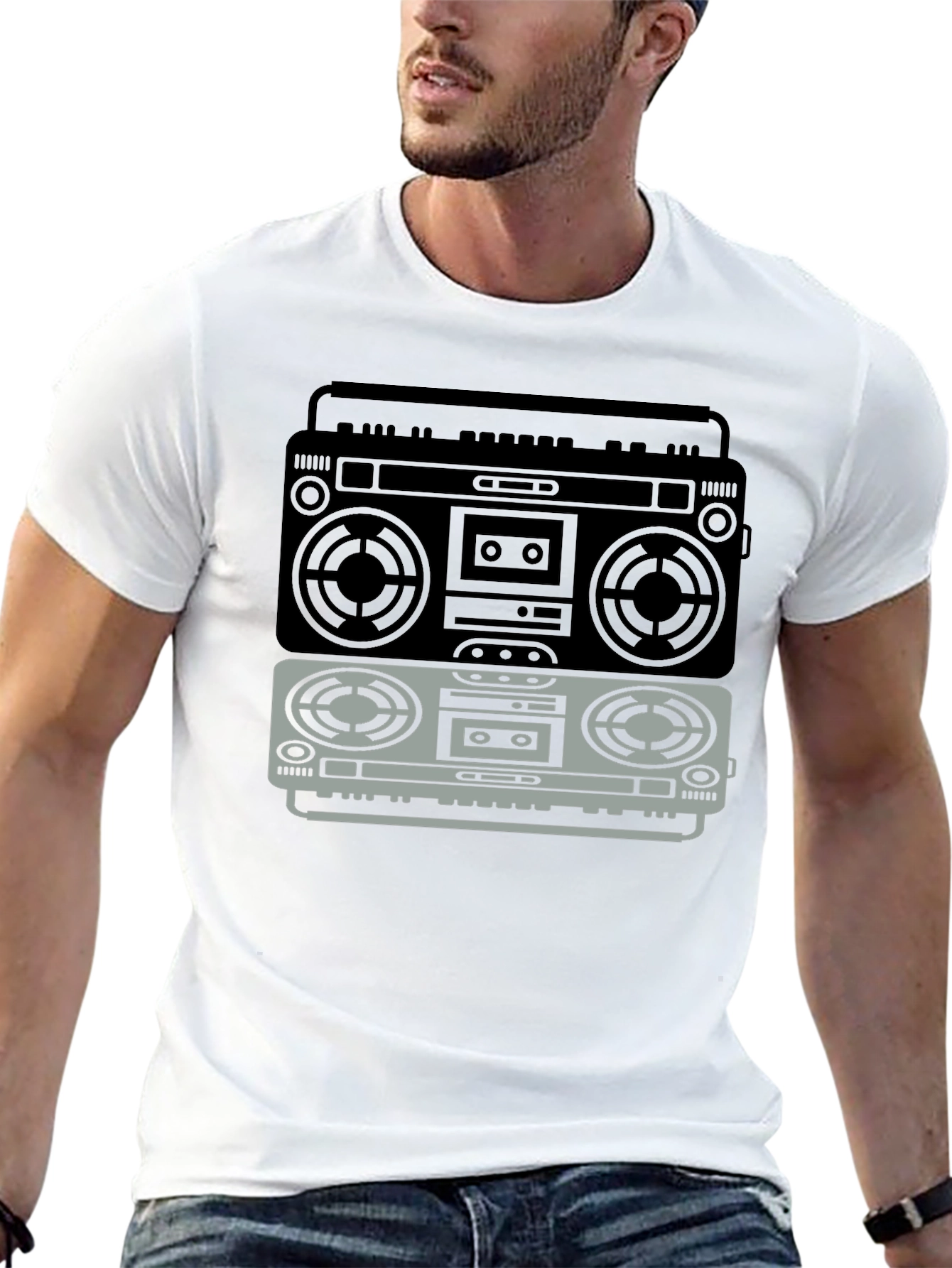 Black Retro Boombox Graphic T-Shirt - Vintage Music Lover Tee view 13