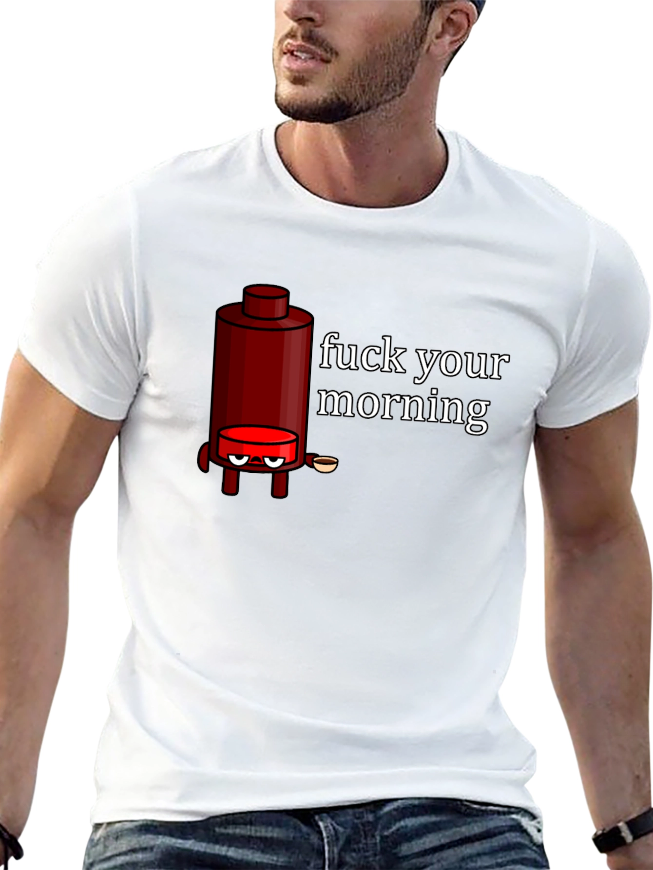 Black Funny Coffee Maker Graphic T-Shirt - "Fuck Your Morning" view 13