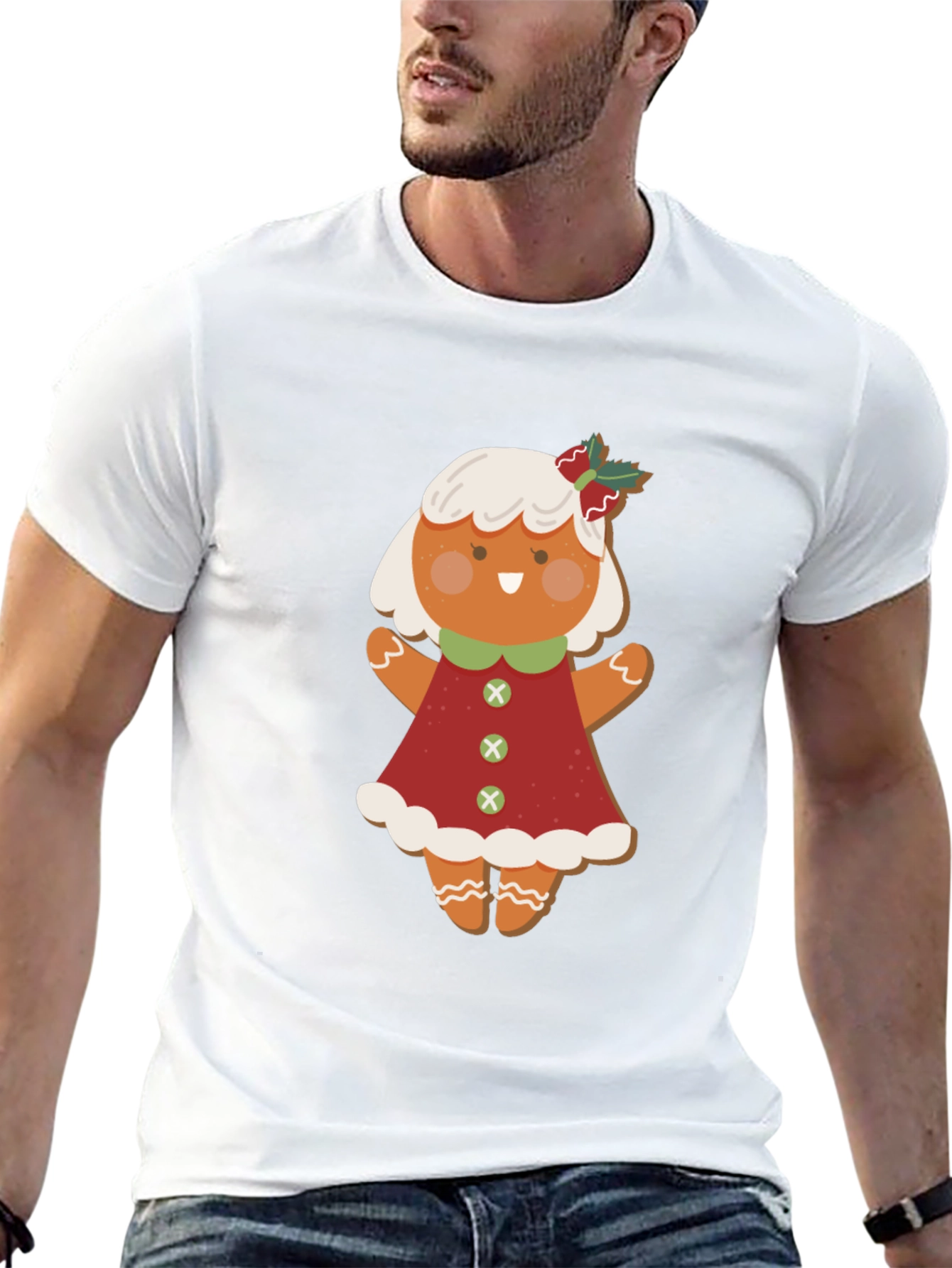 Black Gingerbread Girl T-Shirt: Festive Holiday Style view 13