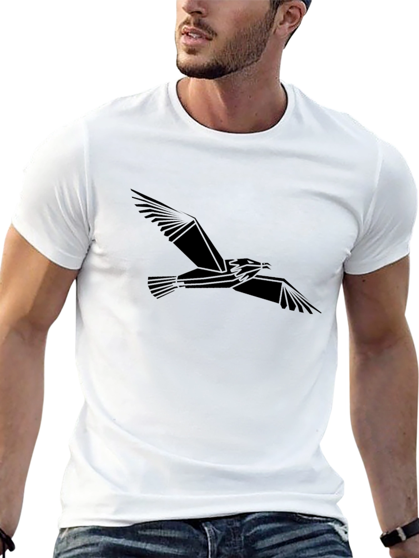 Black Geometric Bird Graphic Tee - Black view 13