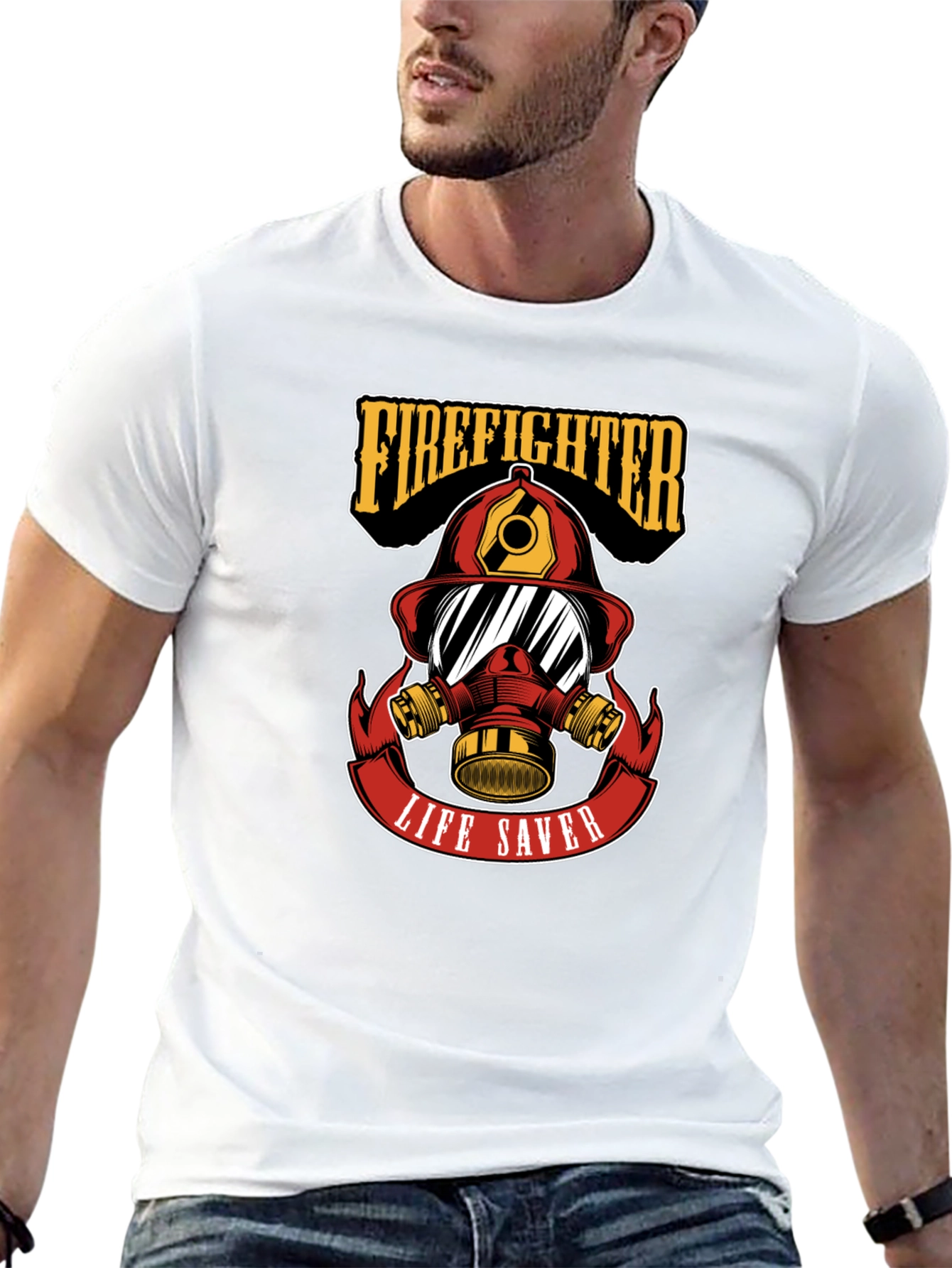 Black Firefighter Life Saver Graphic T-Shirt - Black view 13