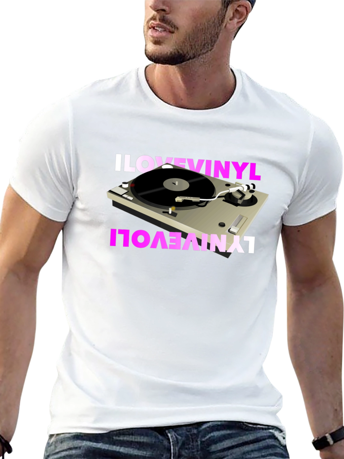 Black I Love Vinyl Turntable Graphic T-Shirt view 13