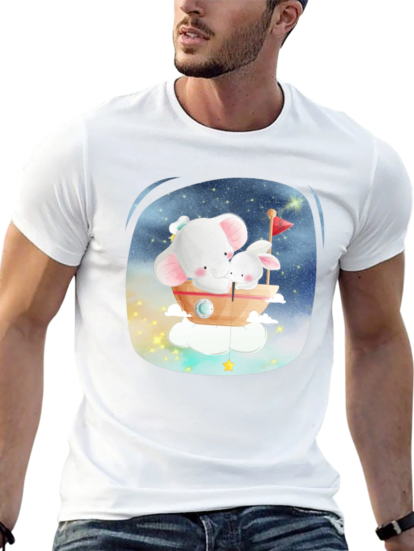 Black Cute Elephant & Bunny T-Shirt - Dreamy Design view 13