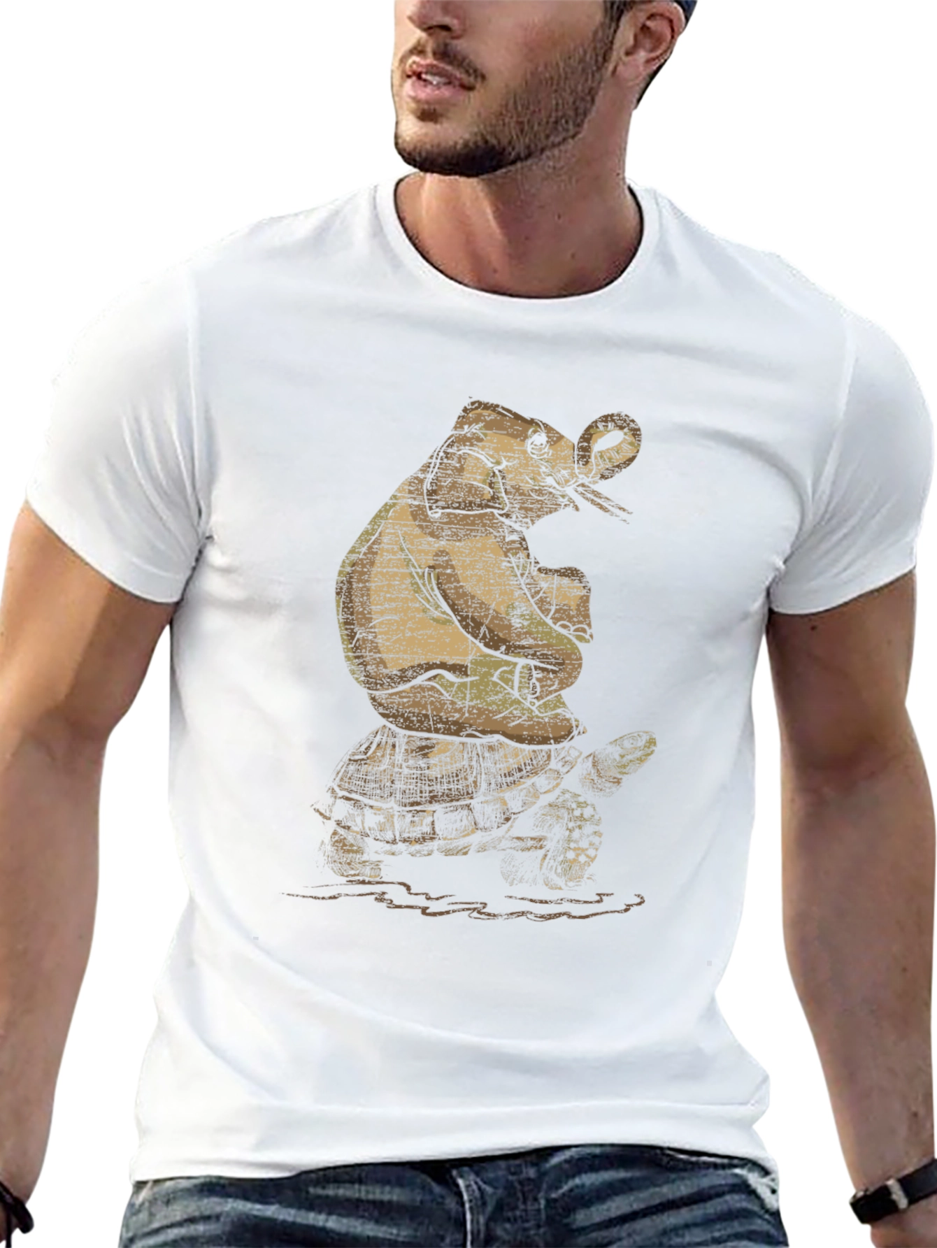 Black Elephant Riding Turtle Graphic T-Shirt view 13