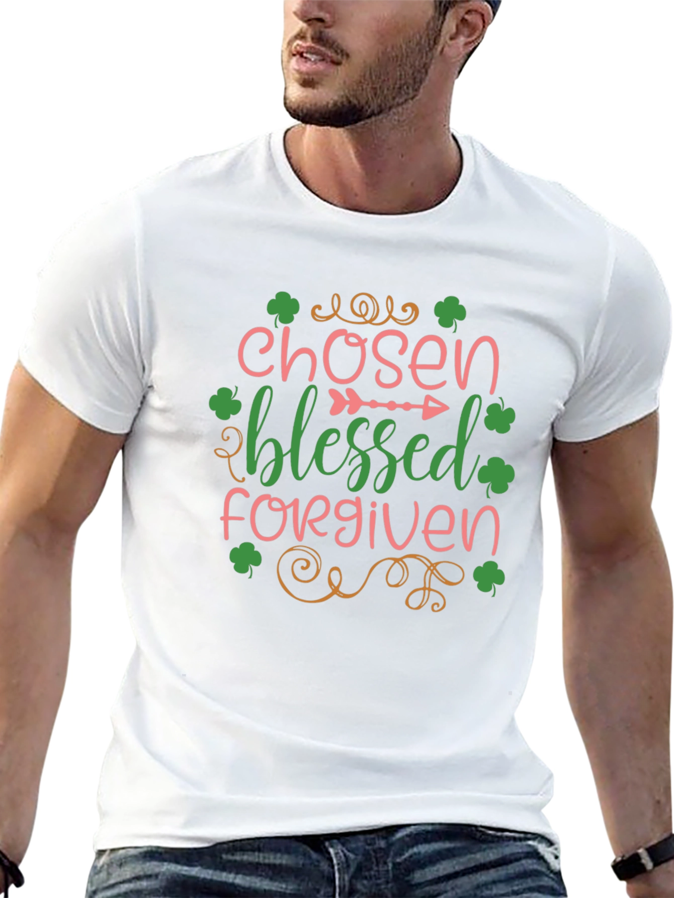 Black Chosen Blessed Forgiven St. Patrick's Day Graphic Tee view 13