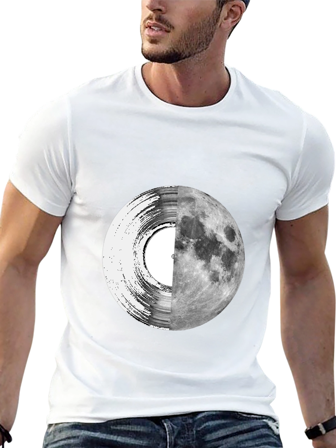 Black Vinyl Moon Graphic Tee - Unique Music Lover Shirt view 13