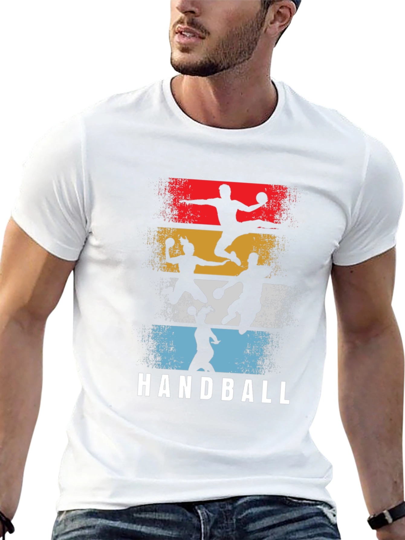 Black Handball Retro Graphic T-Shirt - Player Silhouette Design view 13