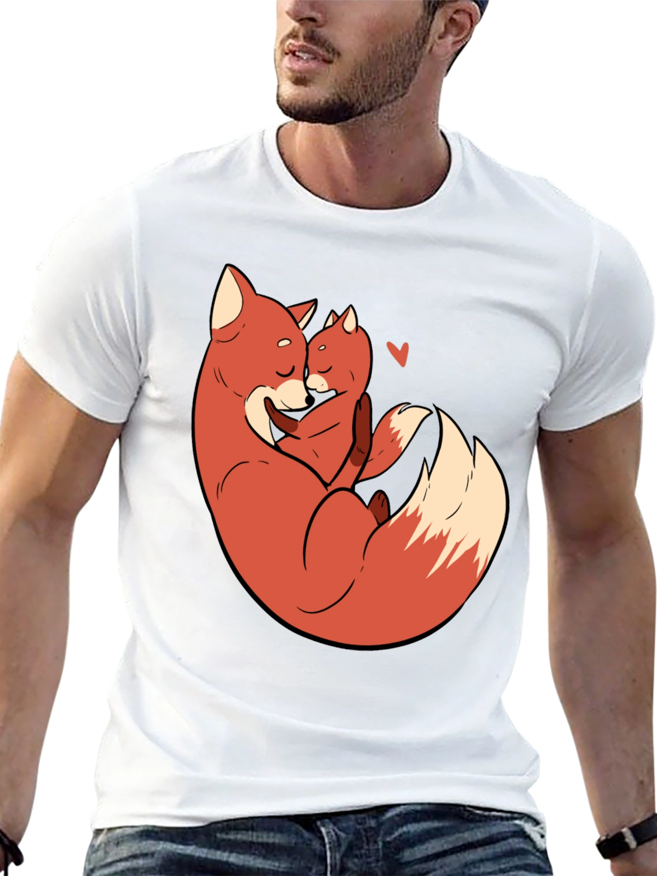 Black Fox Mom & Cub Love T-Shirt - Black, Cartoon Design view 13