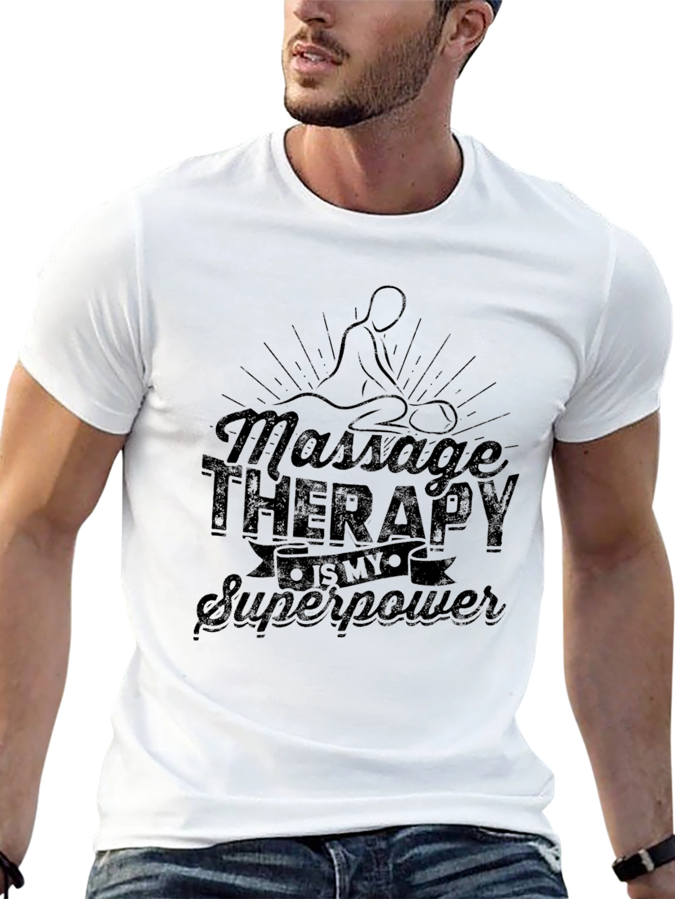 Black Massage Therapy Superpower T-Shirt - Black Graphic Tee view 13