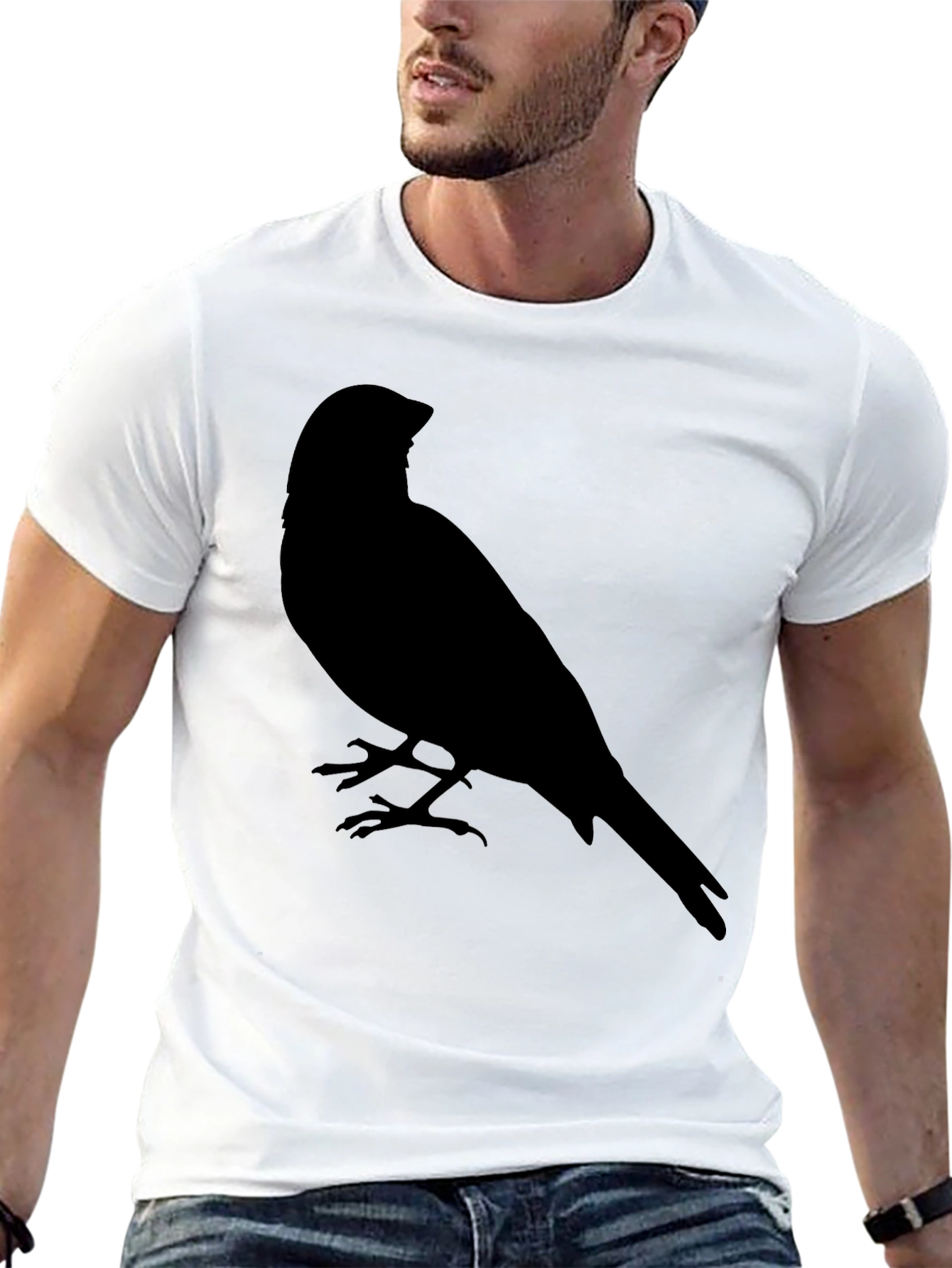 Black Men's Black T-Shirt with Bird Silhouette Graphic view 13