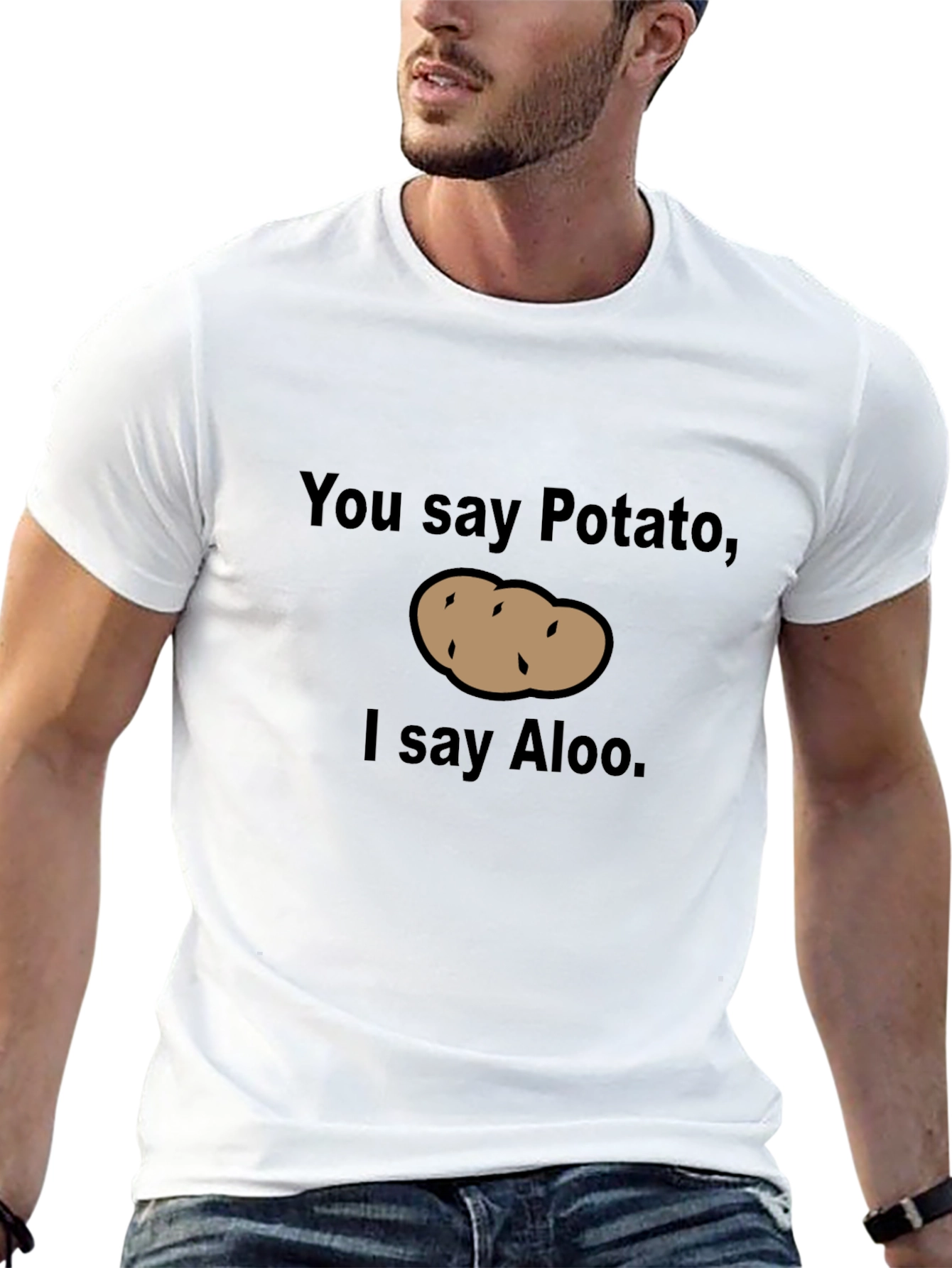 Black Funny Potato vs Aloo Graphic Men's T-Shirt view 13