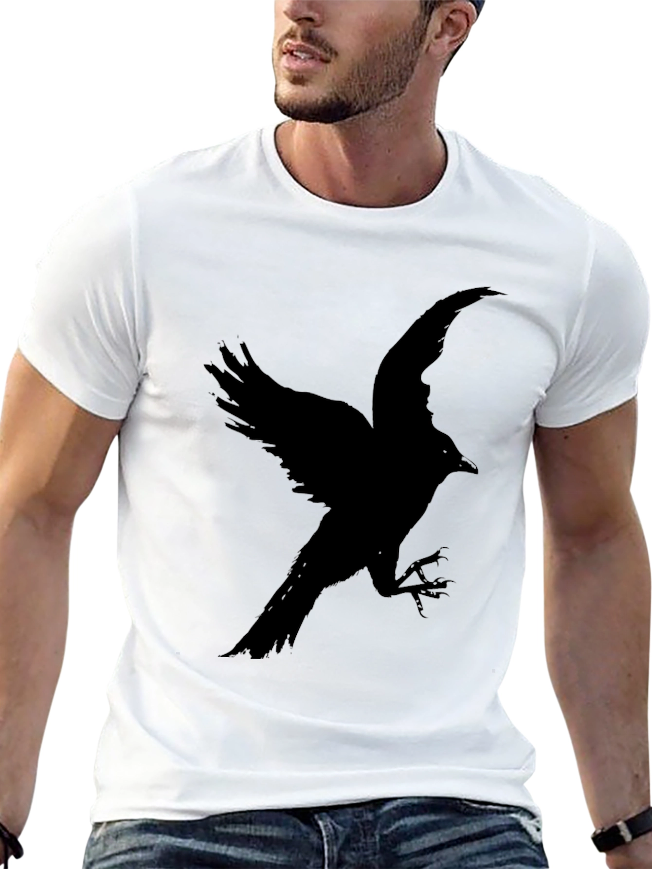 Black Raven Profile T-Shirt - Dark Bird Graphic Tee view 13