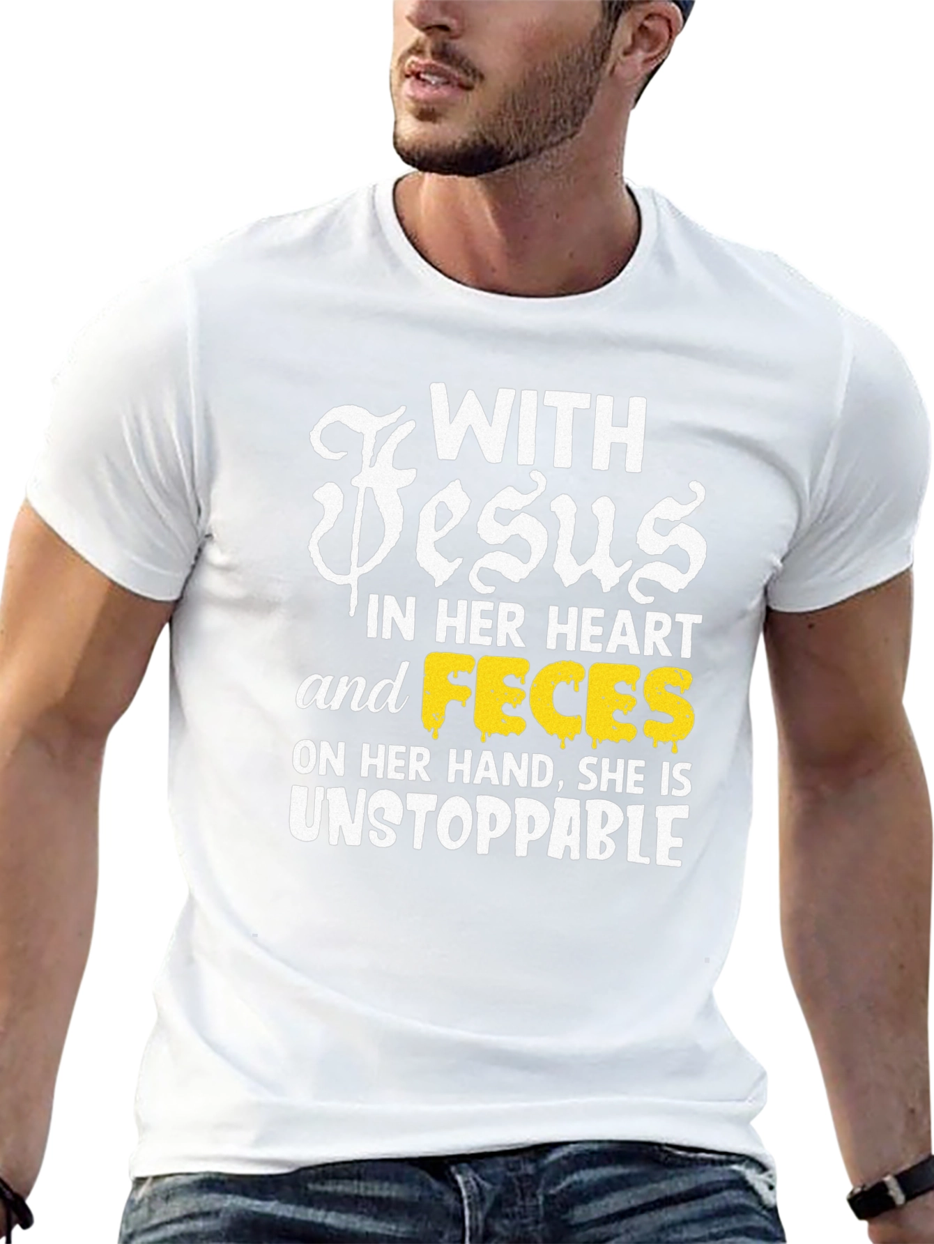 Black Funny Religious T-Shirt - With Jesus and Feces view 13
