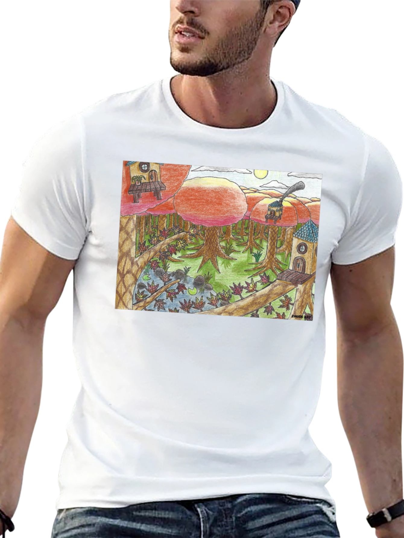 Black Whimsical Forest T-Shirt - Unique Graphic Tee view 13