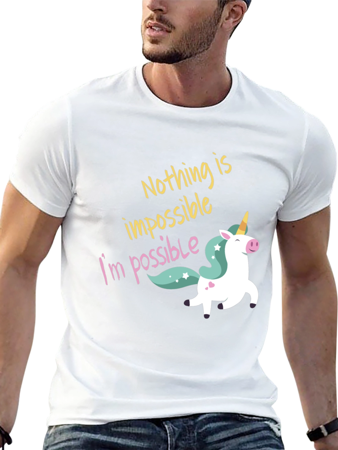 Black Nothing Is Impossible Unicorn Graphic Tee view 13