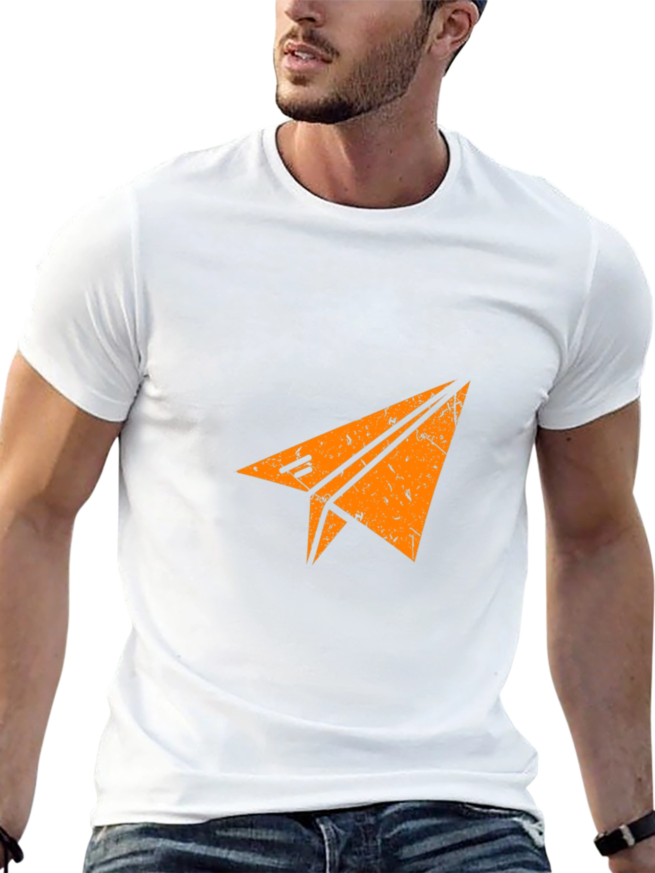 Black Men's Black T-shirt with Paper Airplane Graphic view 13