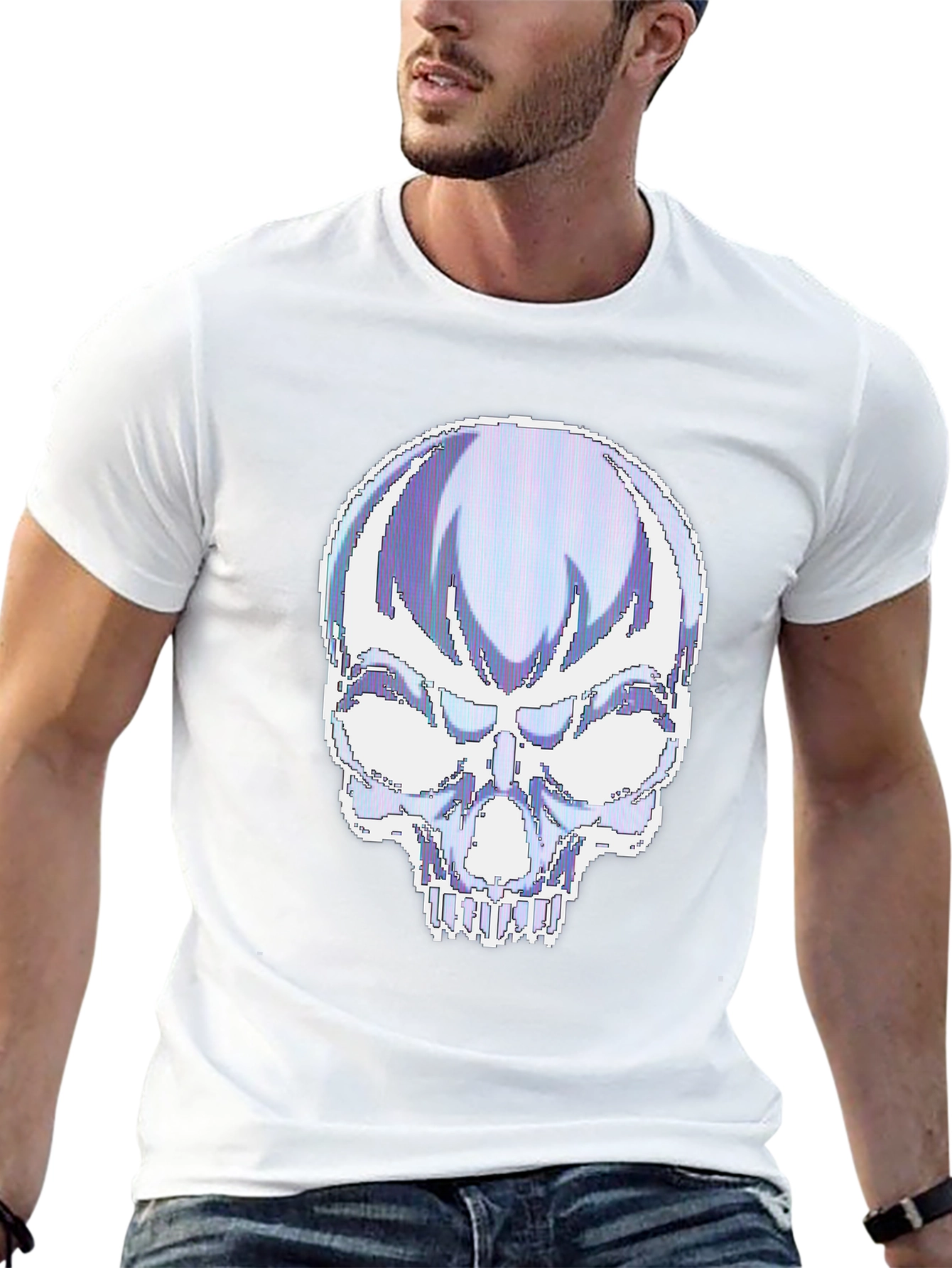 Black Pixelated Skull Graphic T-Shirt view 13