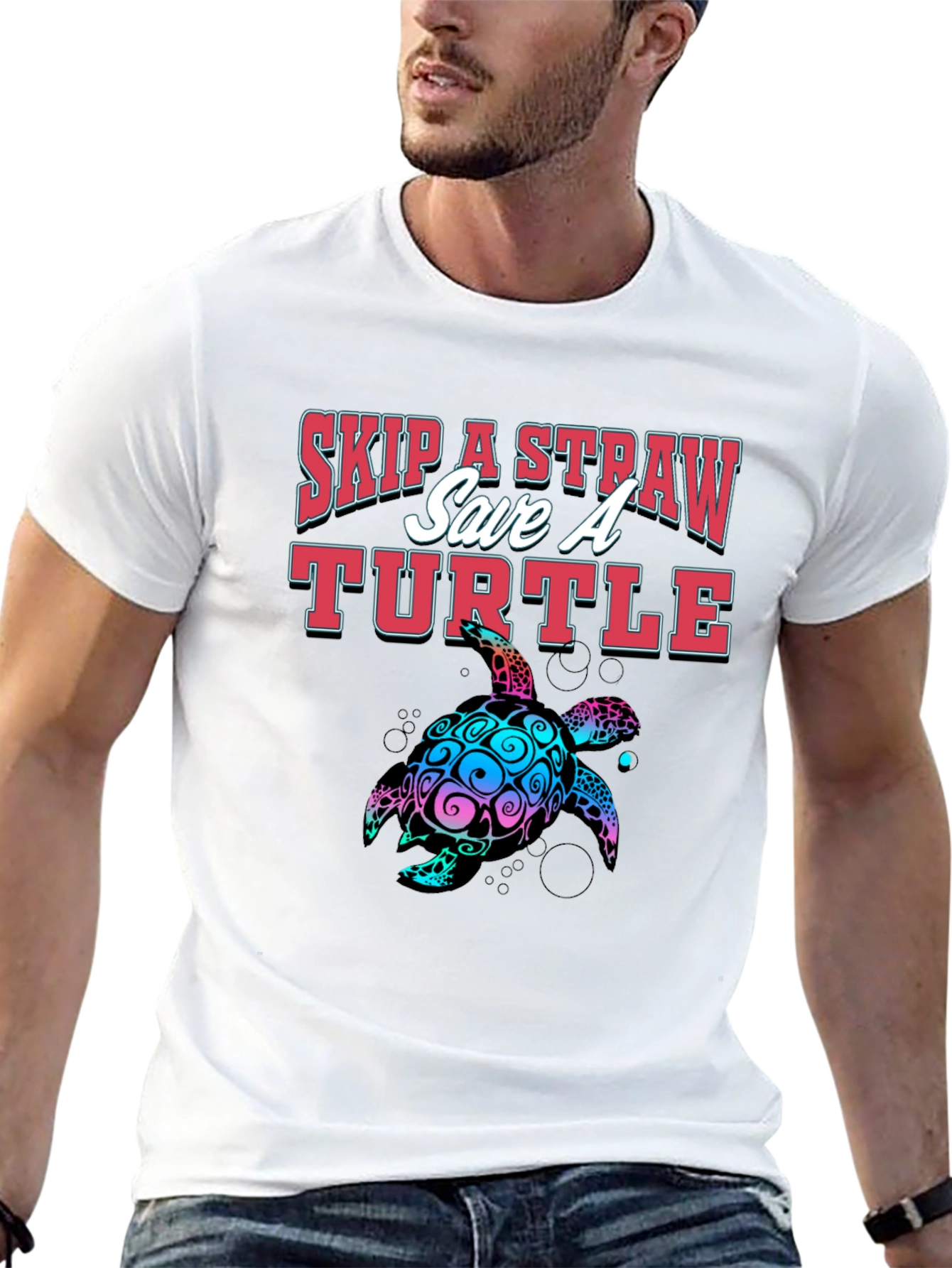 Black Skip A Straw Save A Turtle Graphic T-Shirt view 13