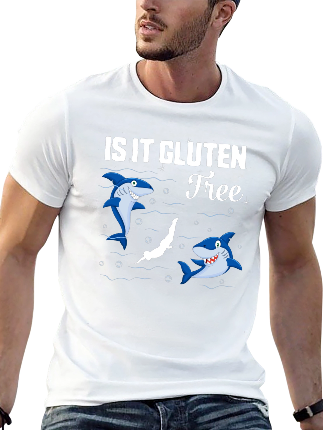 Black Is It Gluten Free T-Shirt Funny Shark Diver Tee view 13