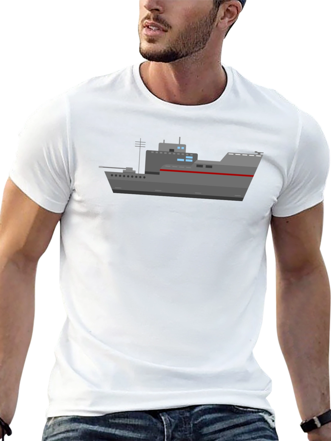 Black Naval Ship Graphic T-Shirt - Black Crew Neck Tee view 13