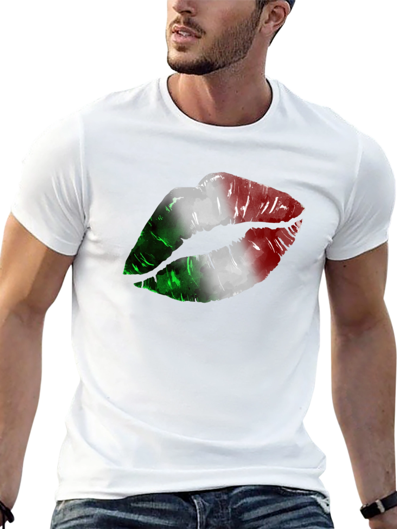 Black Italian Flag Lips Graphic T-Shirt view 13