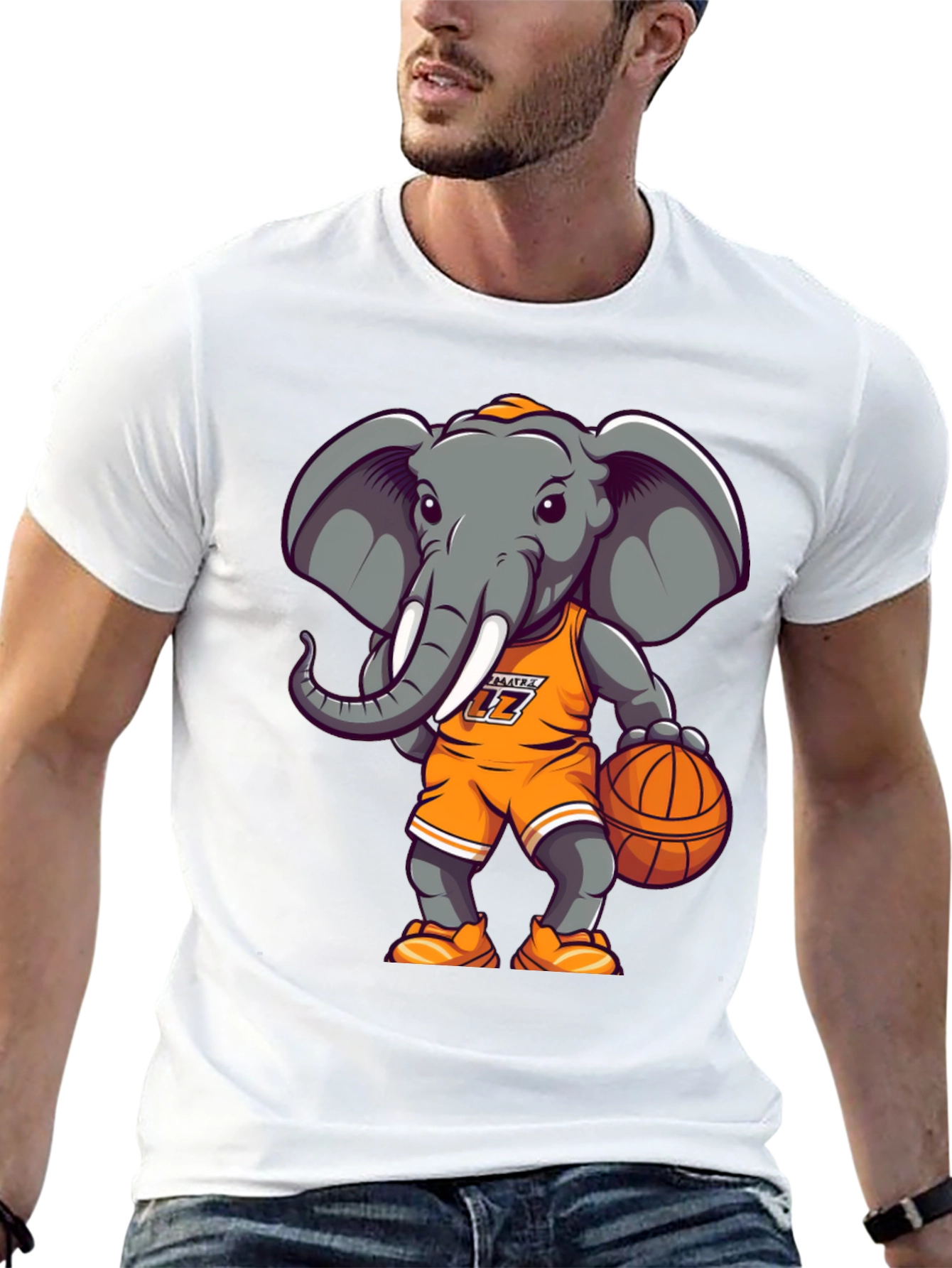 Black Cartoon Elephant Basketball T-Shirt view 13