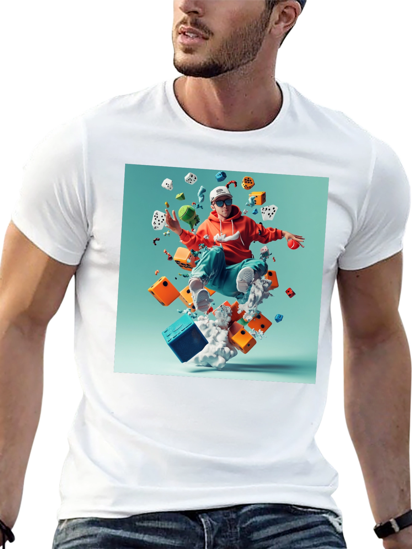 Artistic Dice Graphic Tee - Casual Cotton T-Shirt - 13