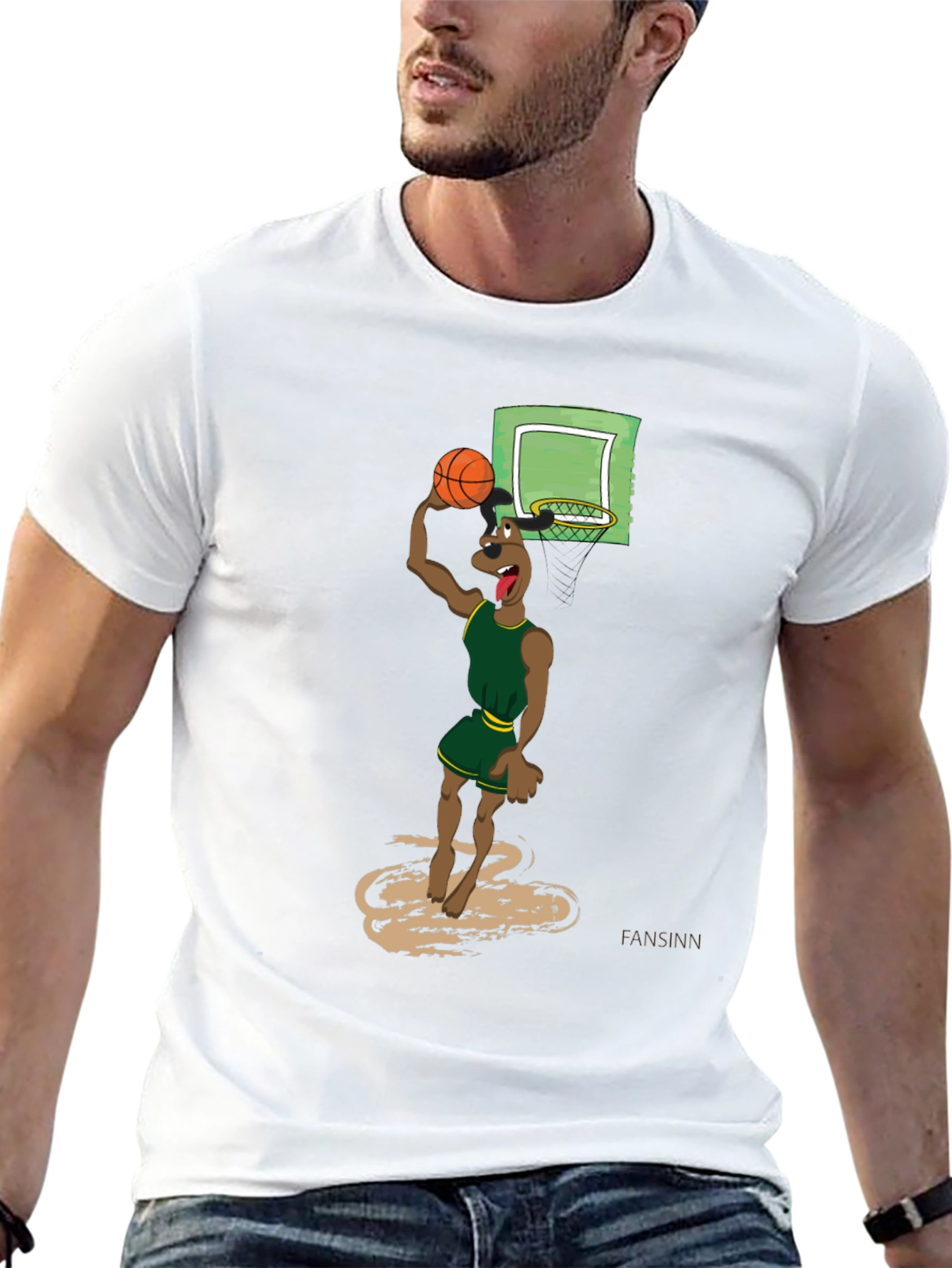Black Cartoon Dog Basketball Graphic T-Shirt view 13