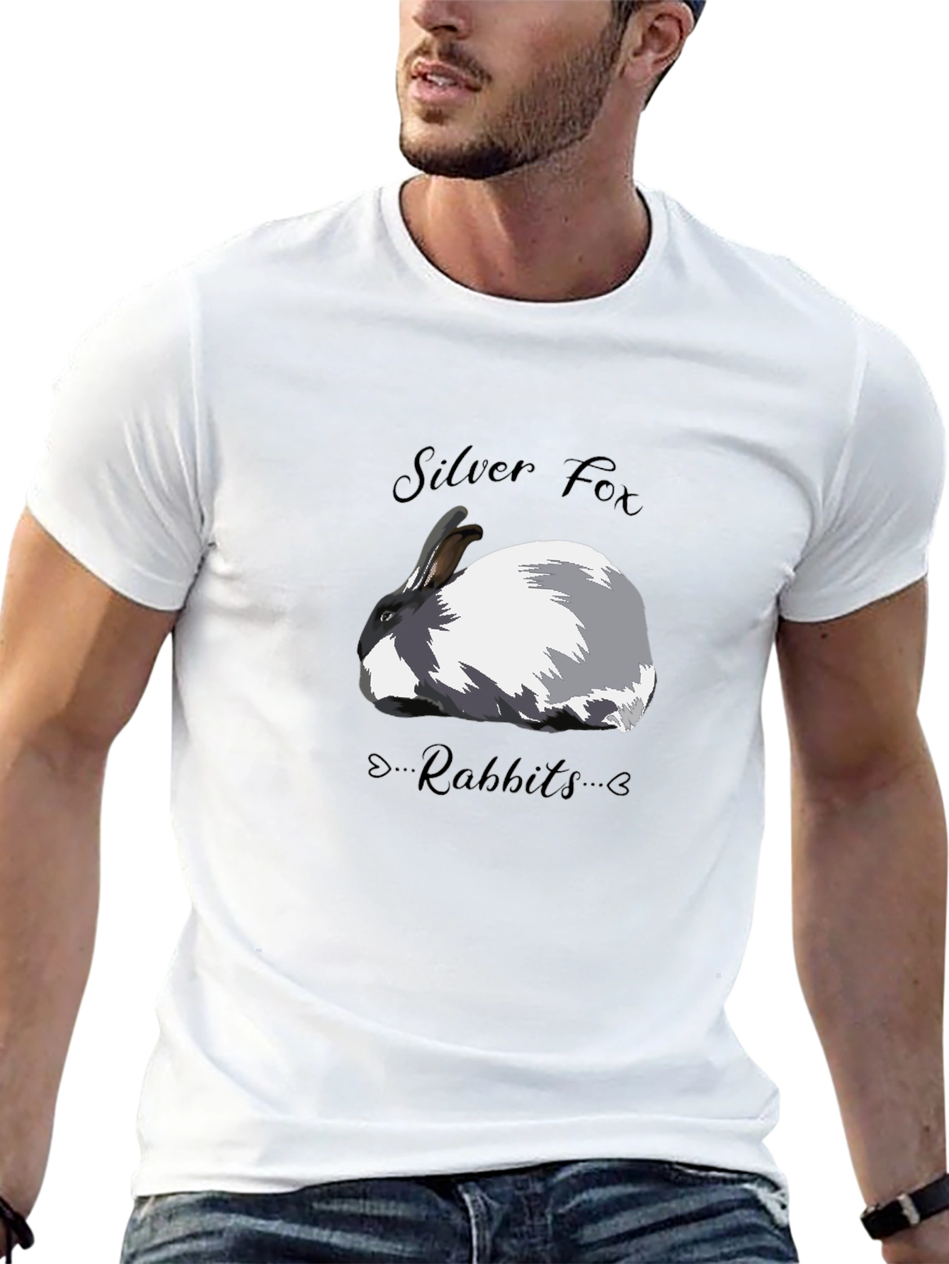 Black Silver Fox Rabbit Graphic T-Shirt view 13