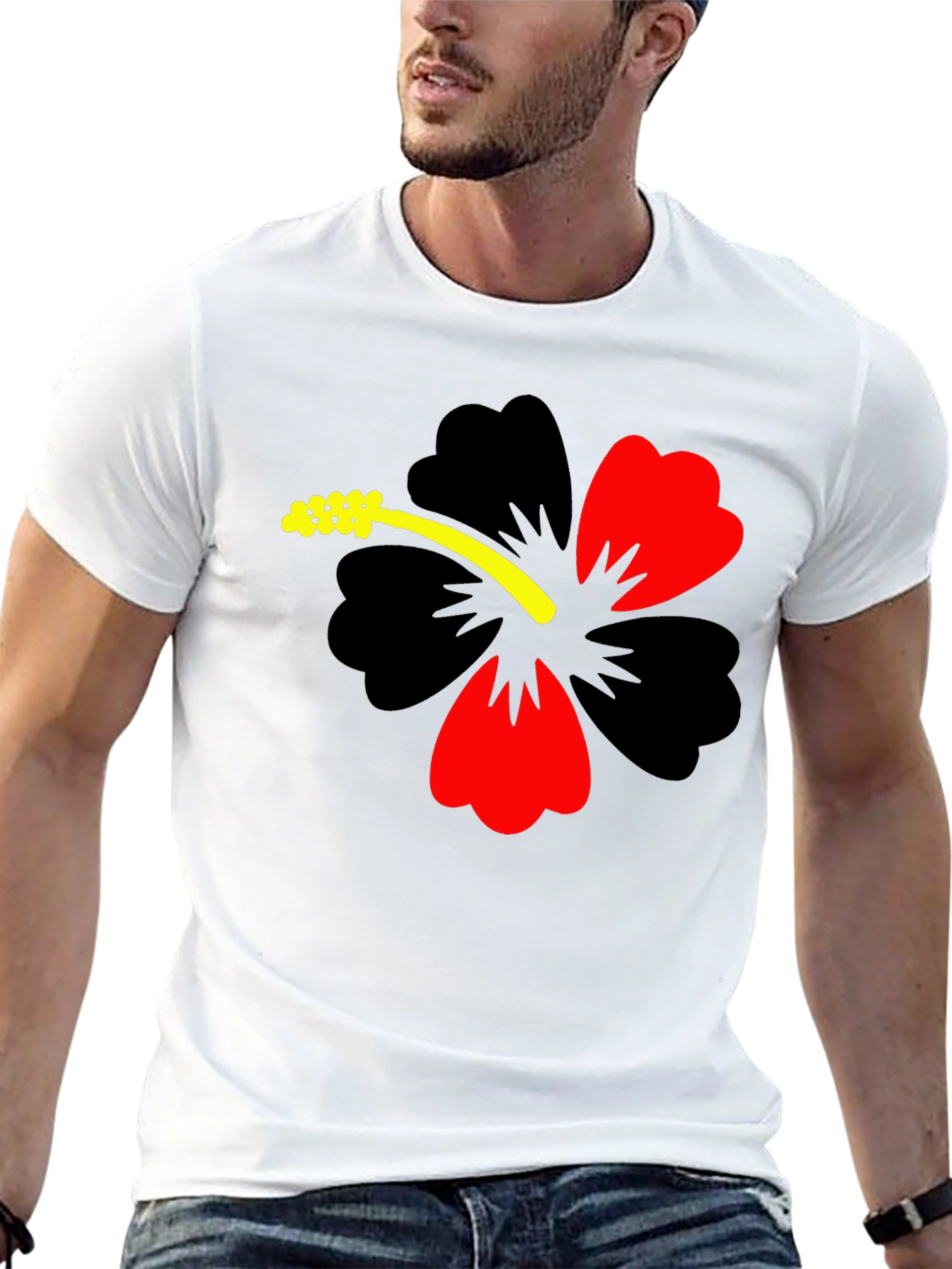 Black Hibiscus Flower Graphic Tee - Casual Black T-Shirt view 13