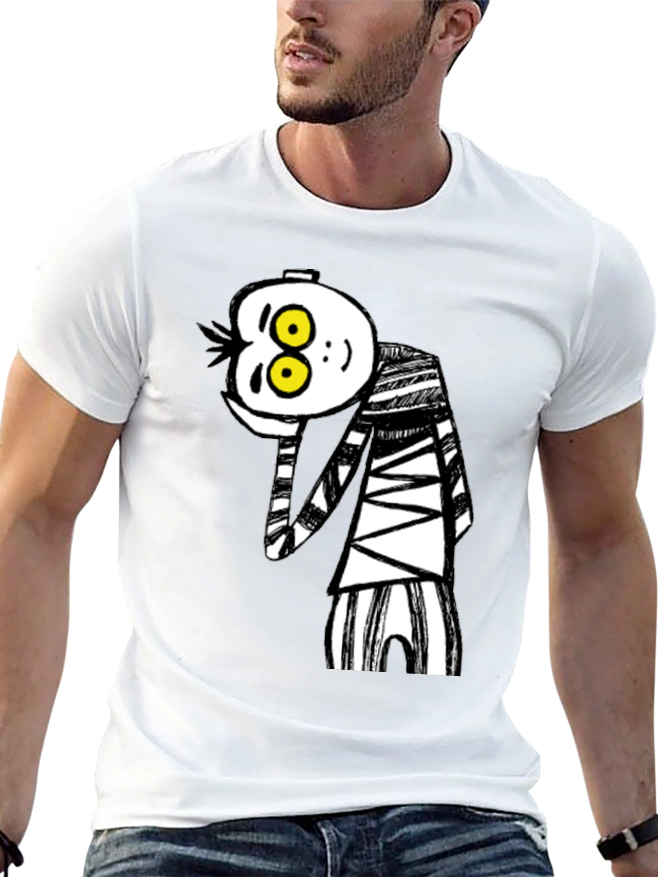 Black Whimsical Cartoon Character Graphic T-Shirt view 13
