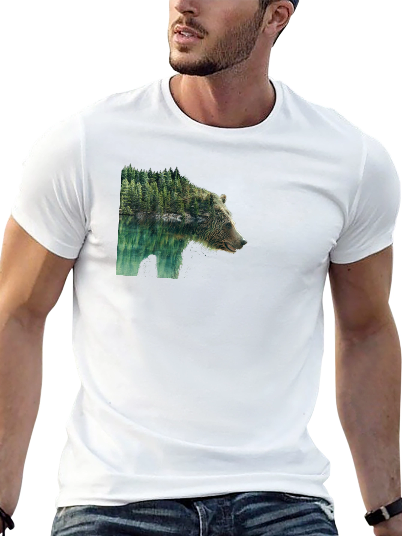 Black Bear & Forest Graphic Tee - Nature Inspired Print view 13