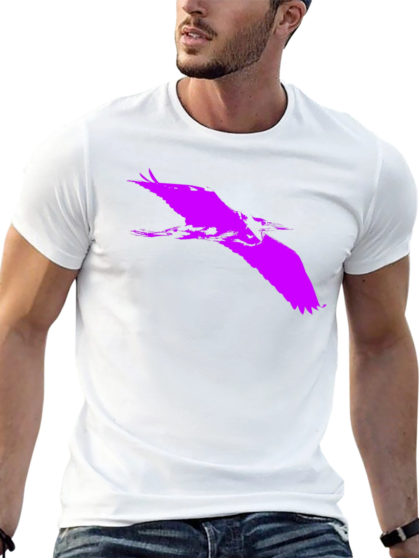 Black Bold Purple Heron Silhouette on Black Tee view 13