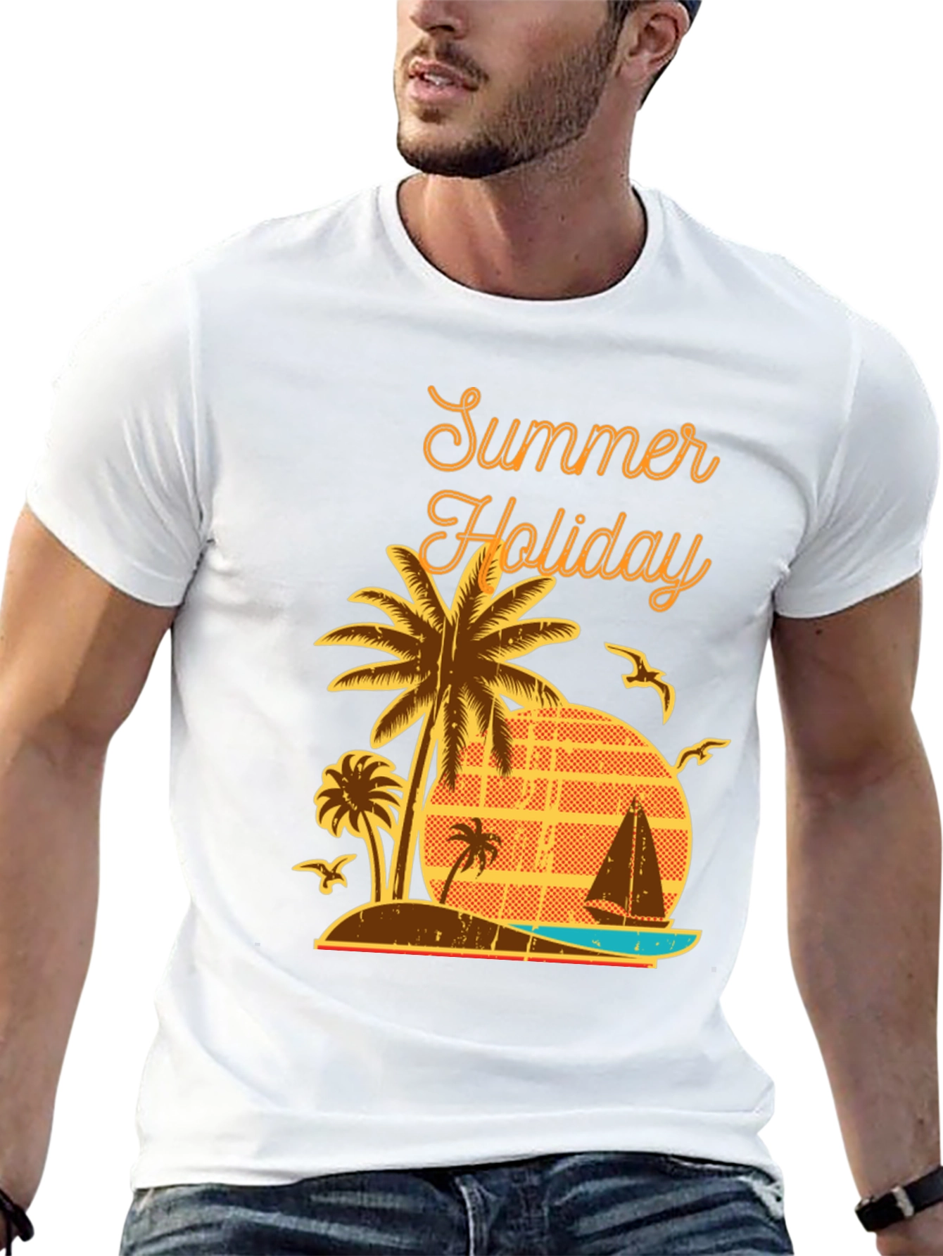 Black Summer Holiday Graphic T-Shirt - Palm Tree Beach Design view 13