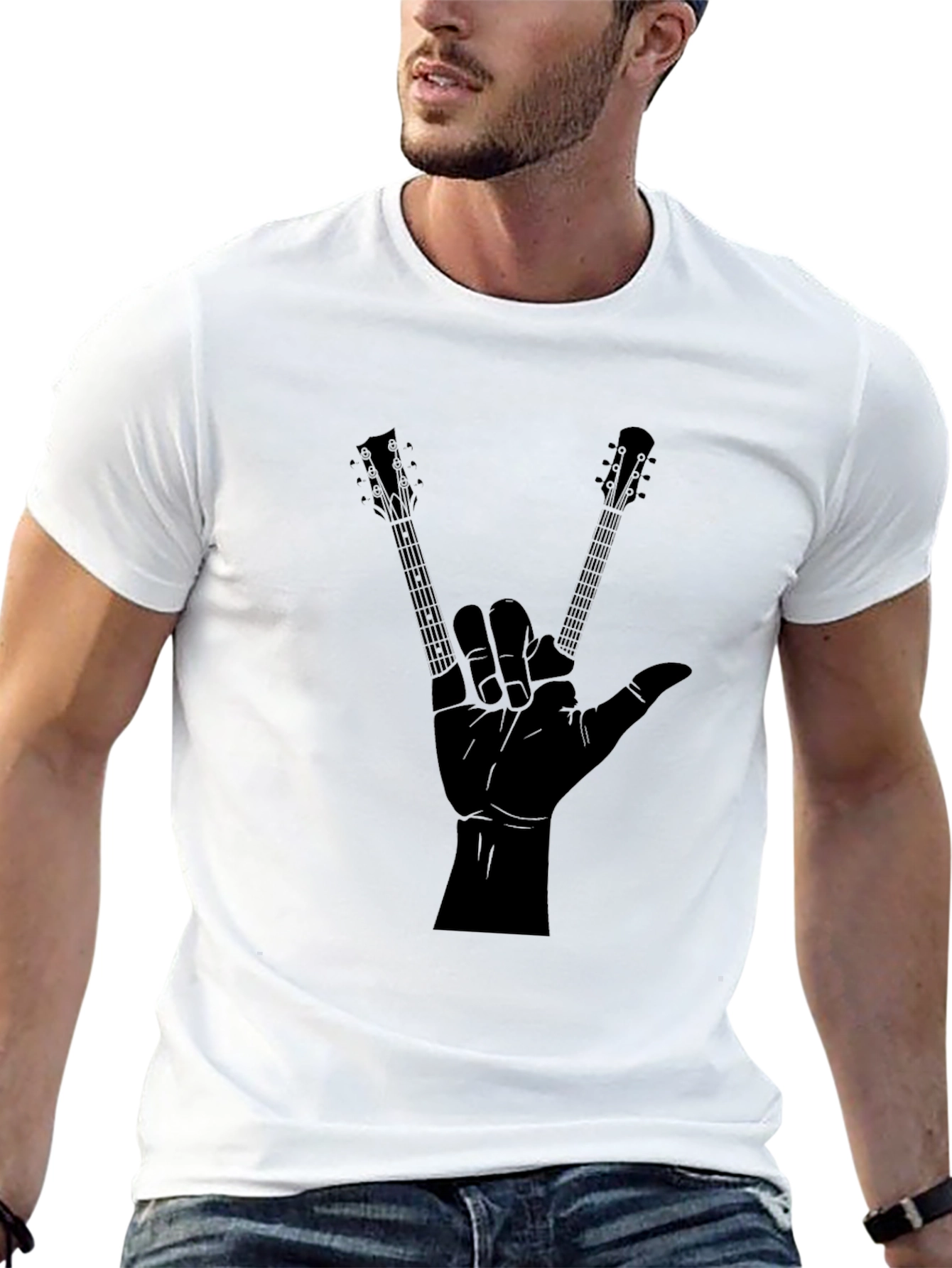 Black Rock On Guitar Hand T-Shirt - Music Lover Tee view 13
