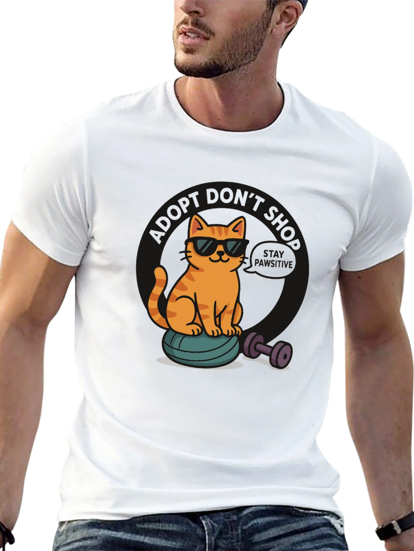 Black Cool Cat Gym T-Shirt - Funny Workout Tee view 13